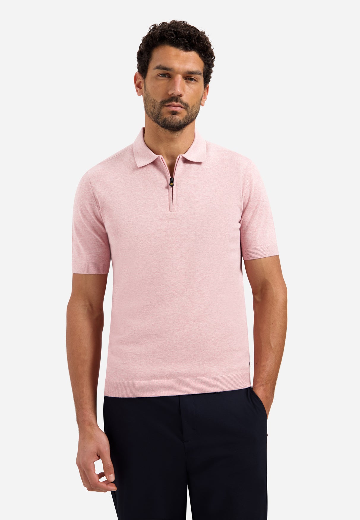 Gebreide polo met halve rits | Light Mauve