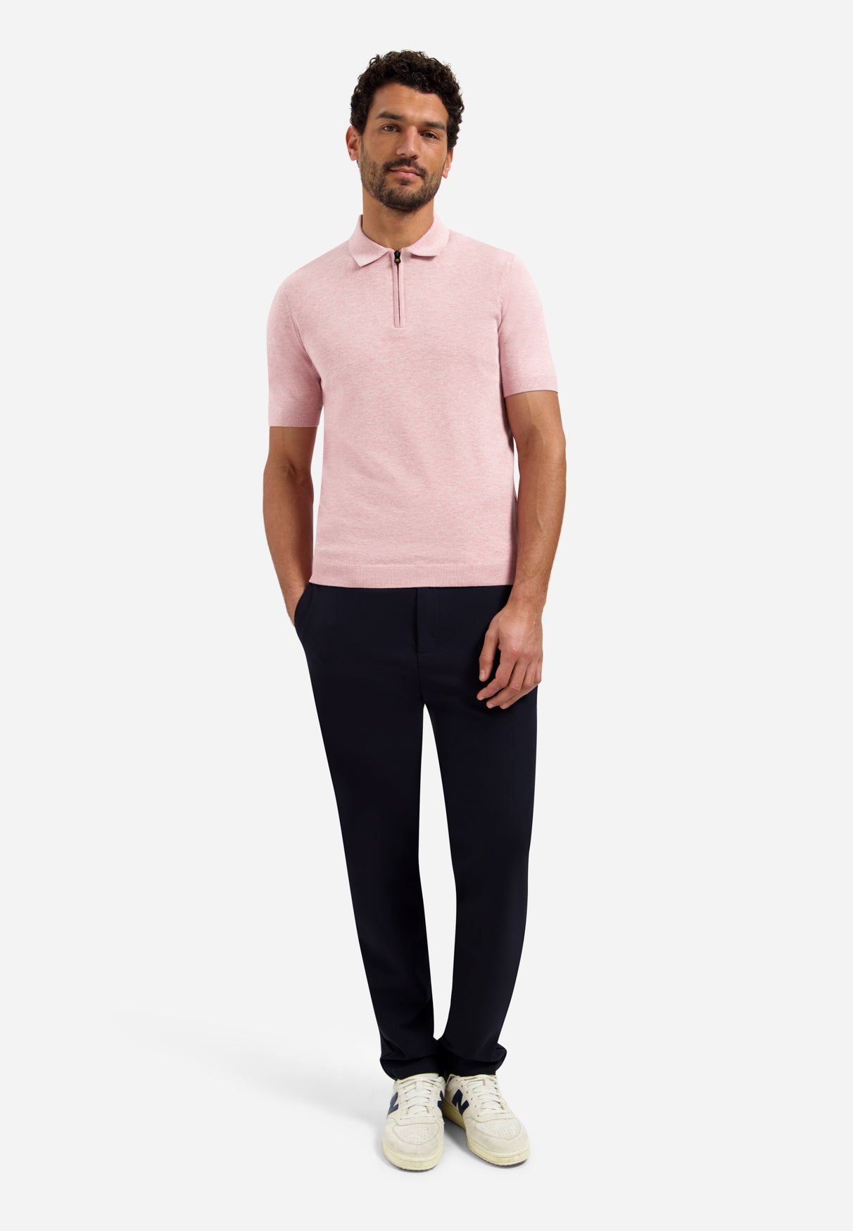 Gebreide polo met halve rits | Light Mauve