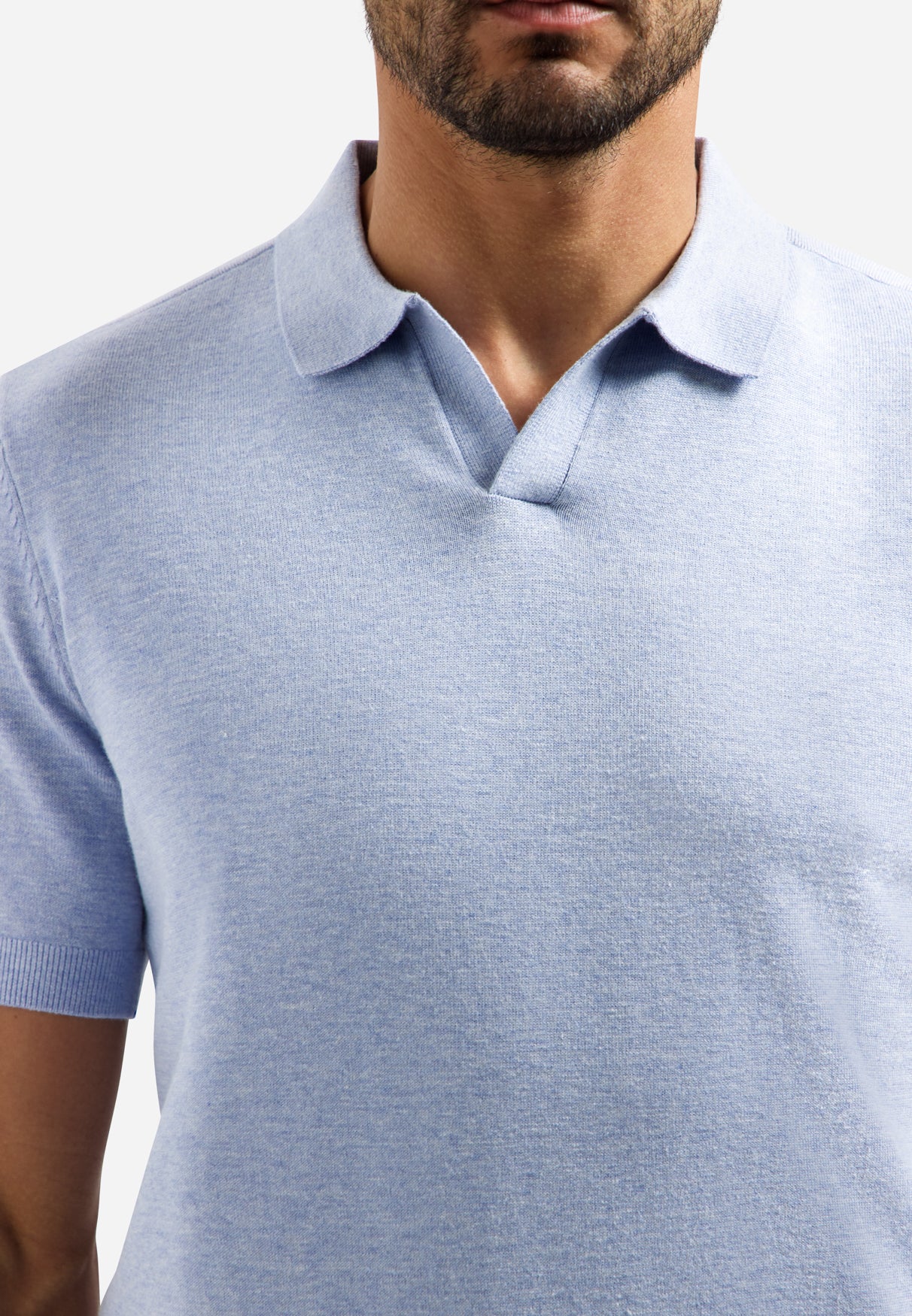 Gebreide polo met V-hals Blauw
