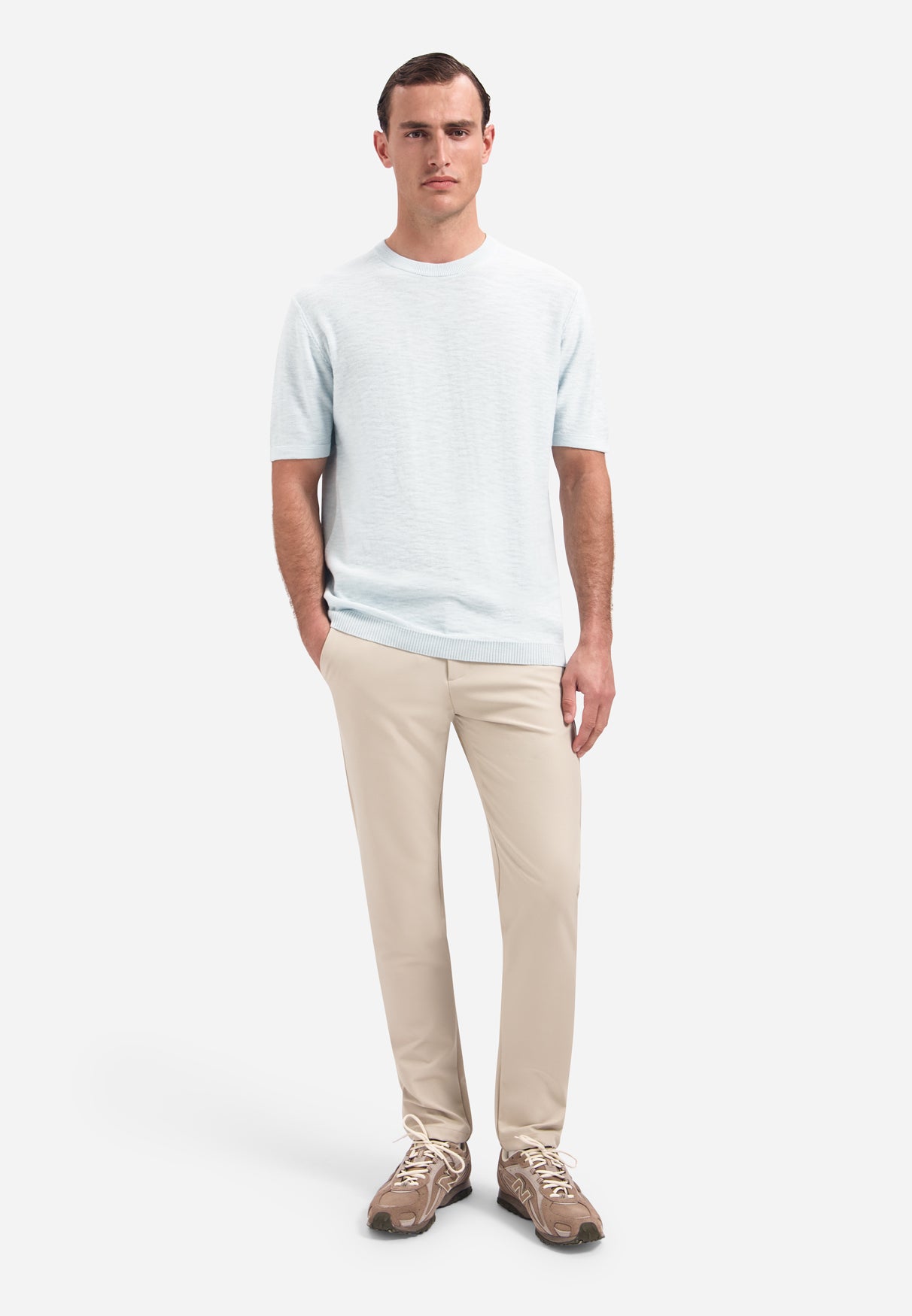 Gebreid slub T-shirt | Sky