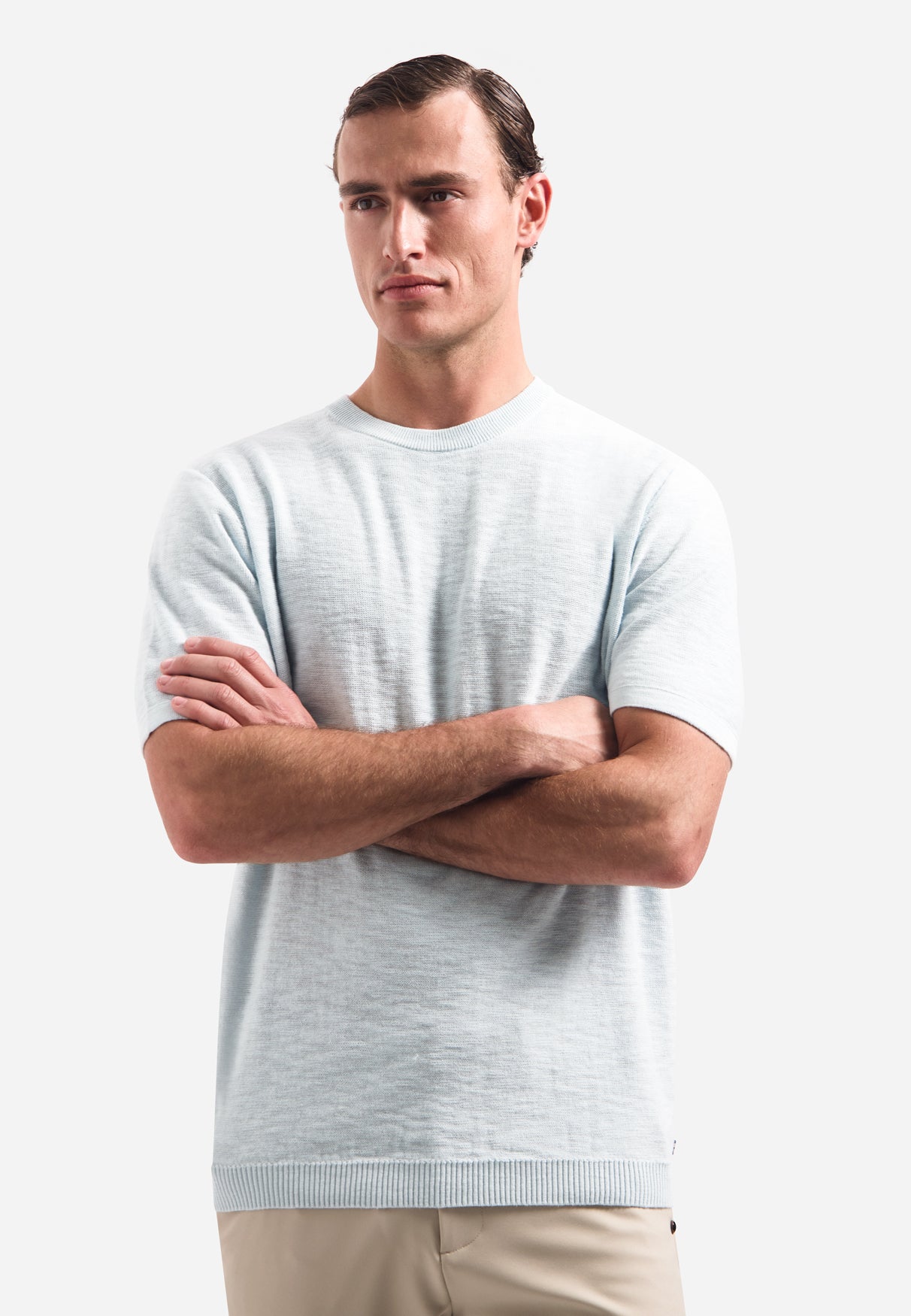 Gebreid slub T-shirt | Sky