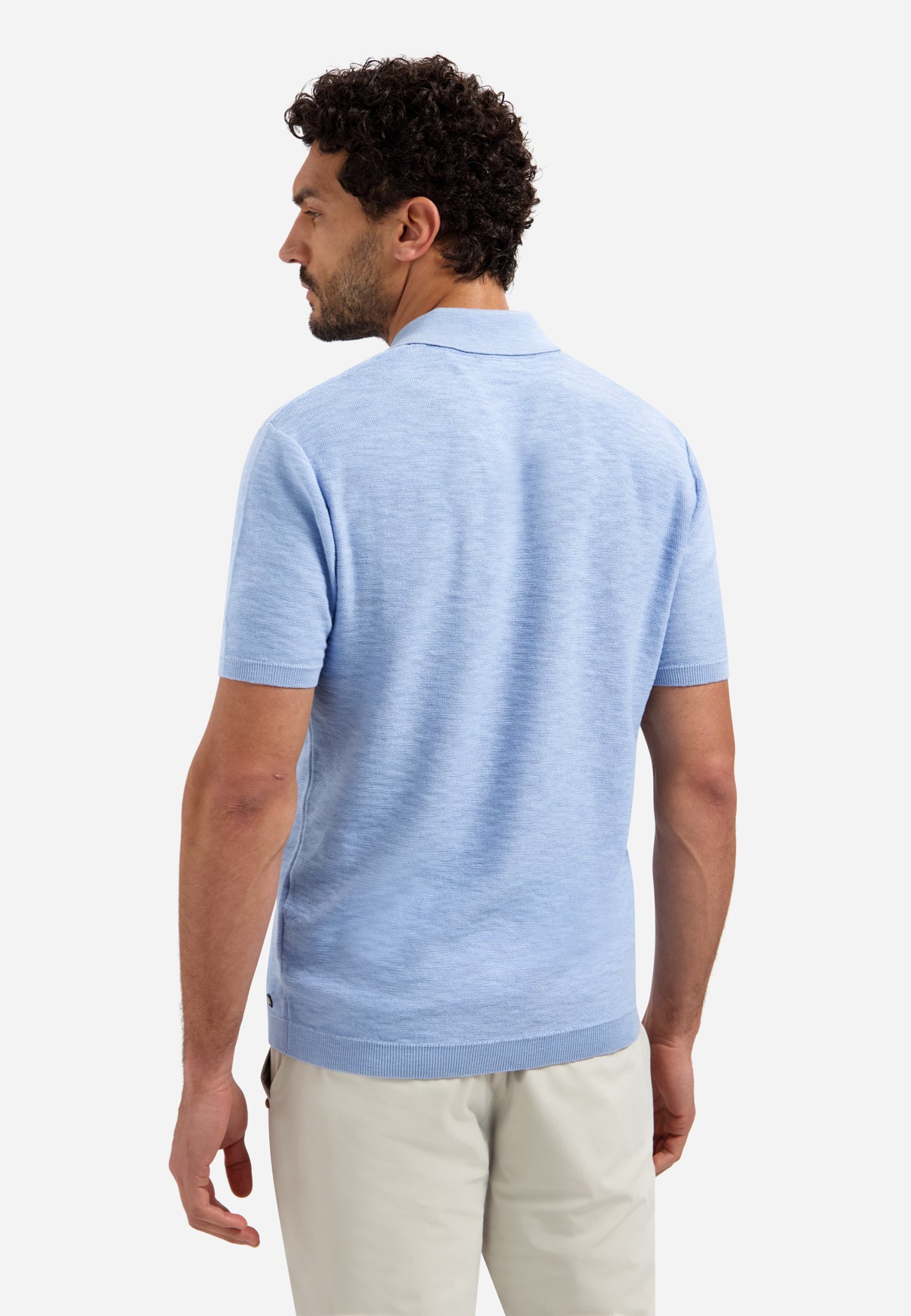 Gebreide slub polo met knopen Blauw
