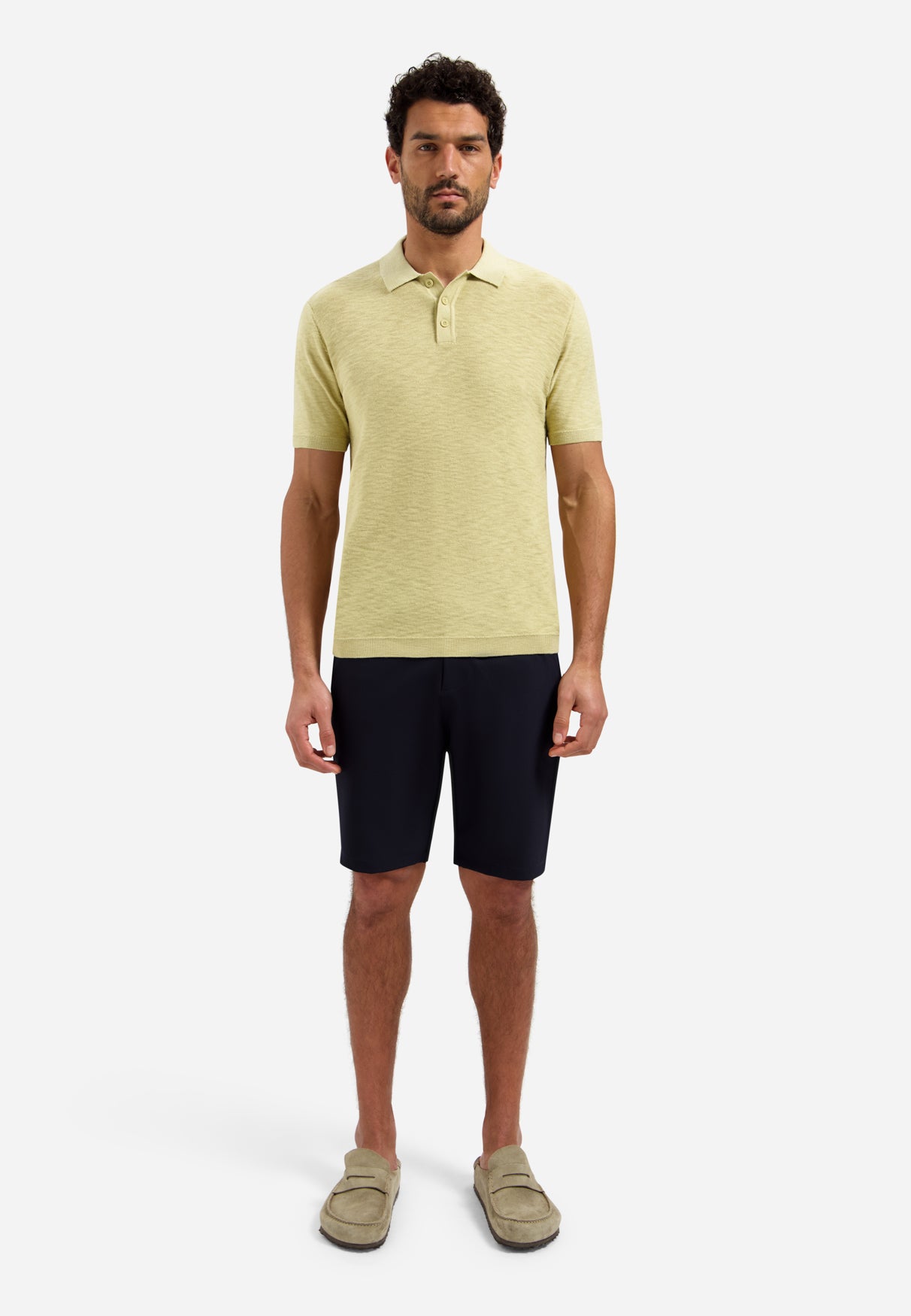 Gebreide slub polo met knopen Geel