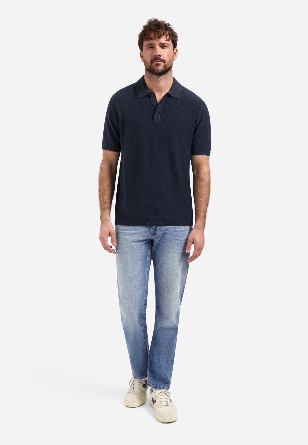 Gebreide slub polo met knopen | Night