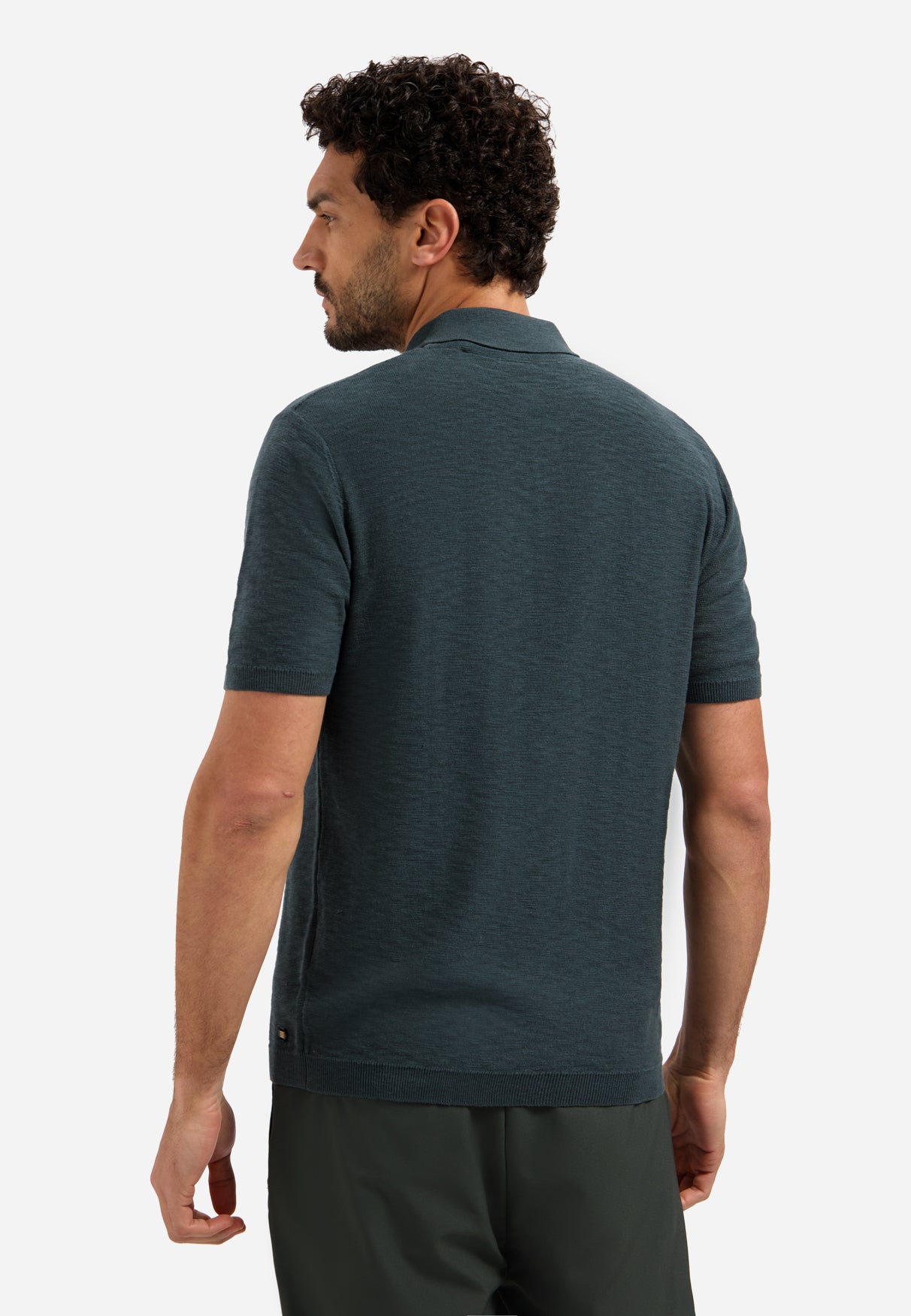 Gebreid slub poloshirt met knopen | Dark Steel