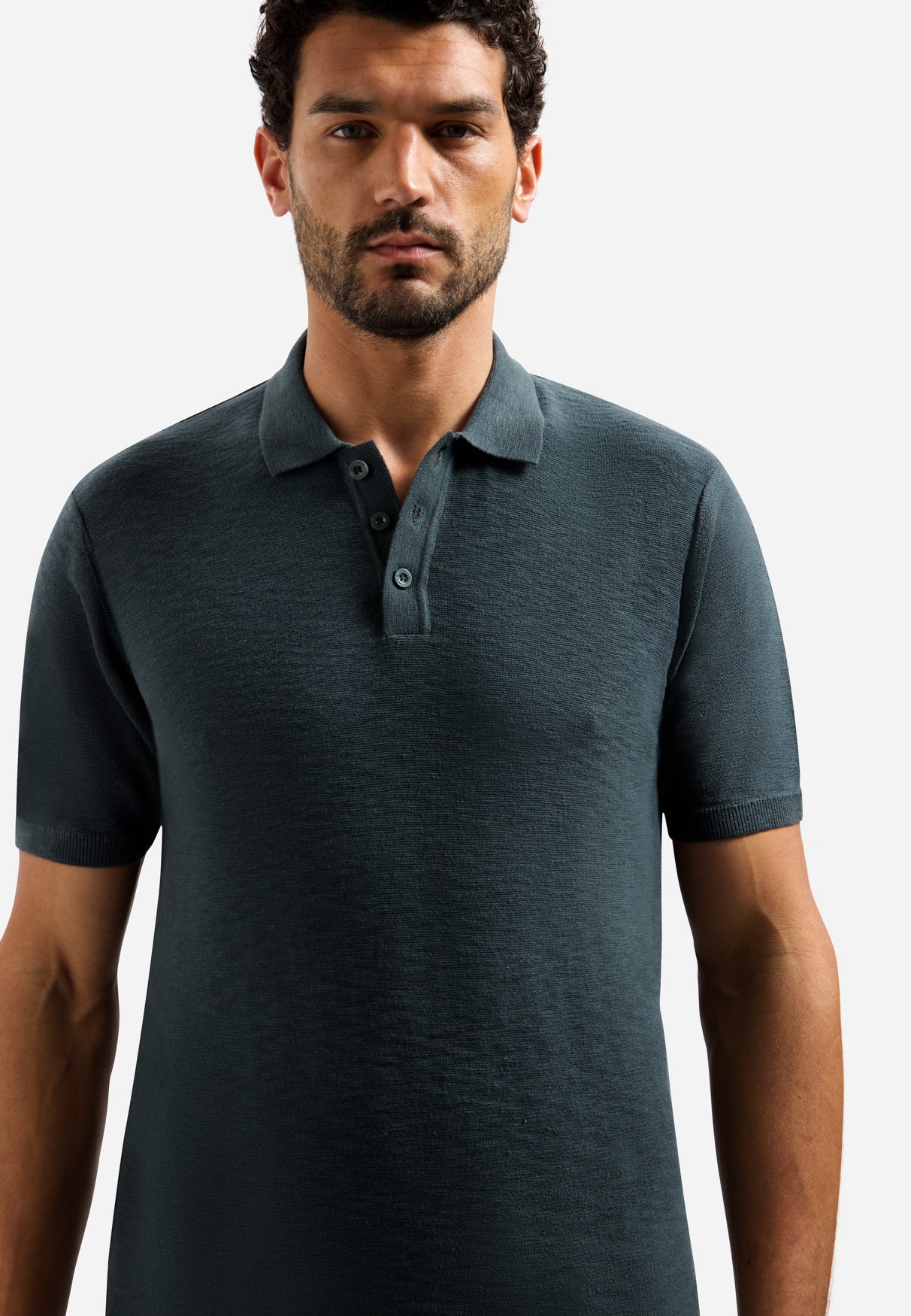 Gebreid slub poloshirt met knopen | Dark Steel
