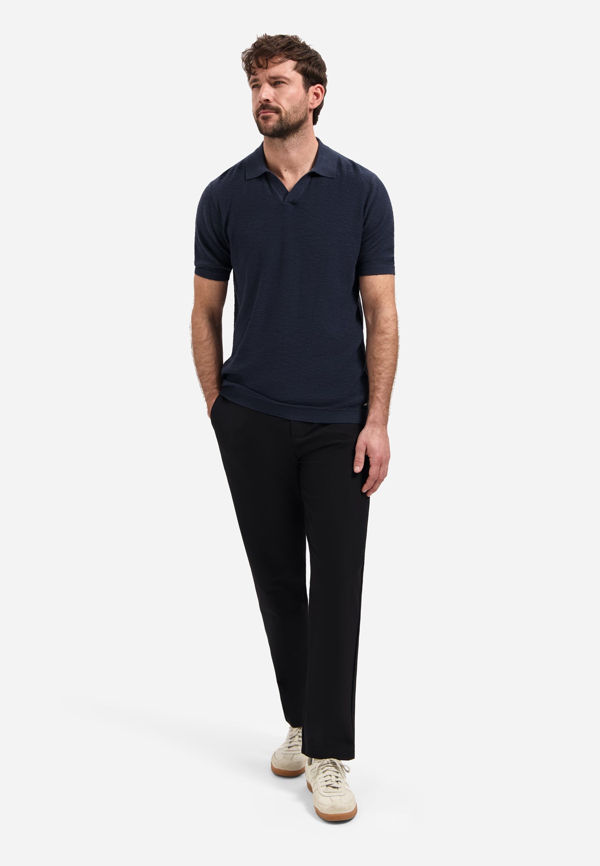 Knitted V-neck polo shirt | Night