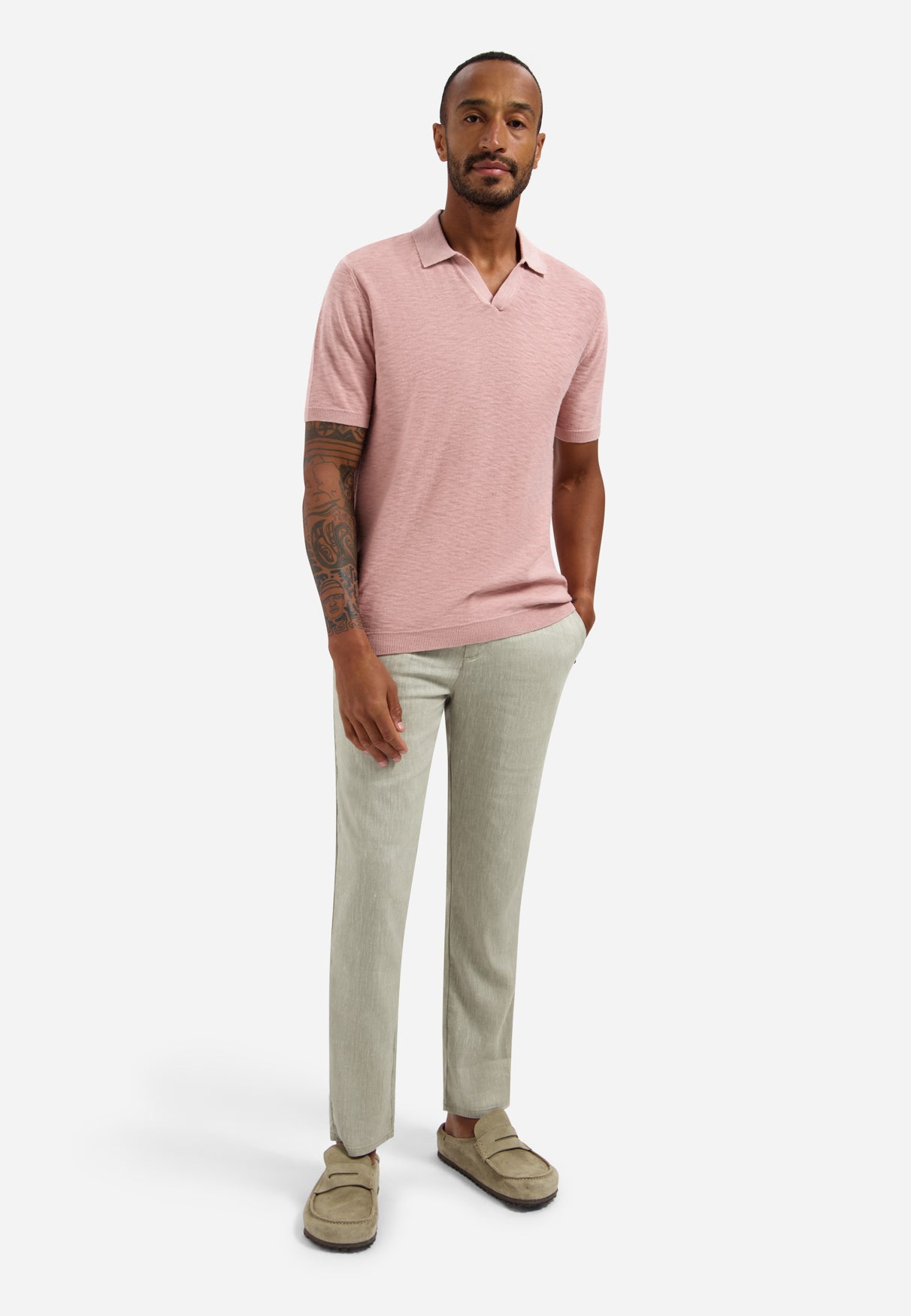Polo tricoté à col en V | Light Mauve