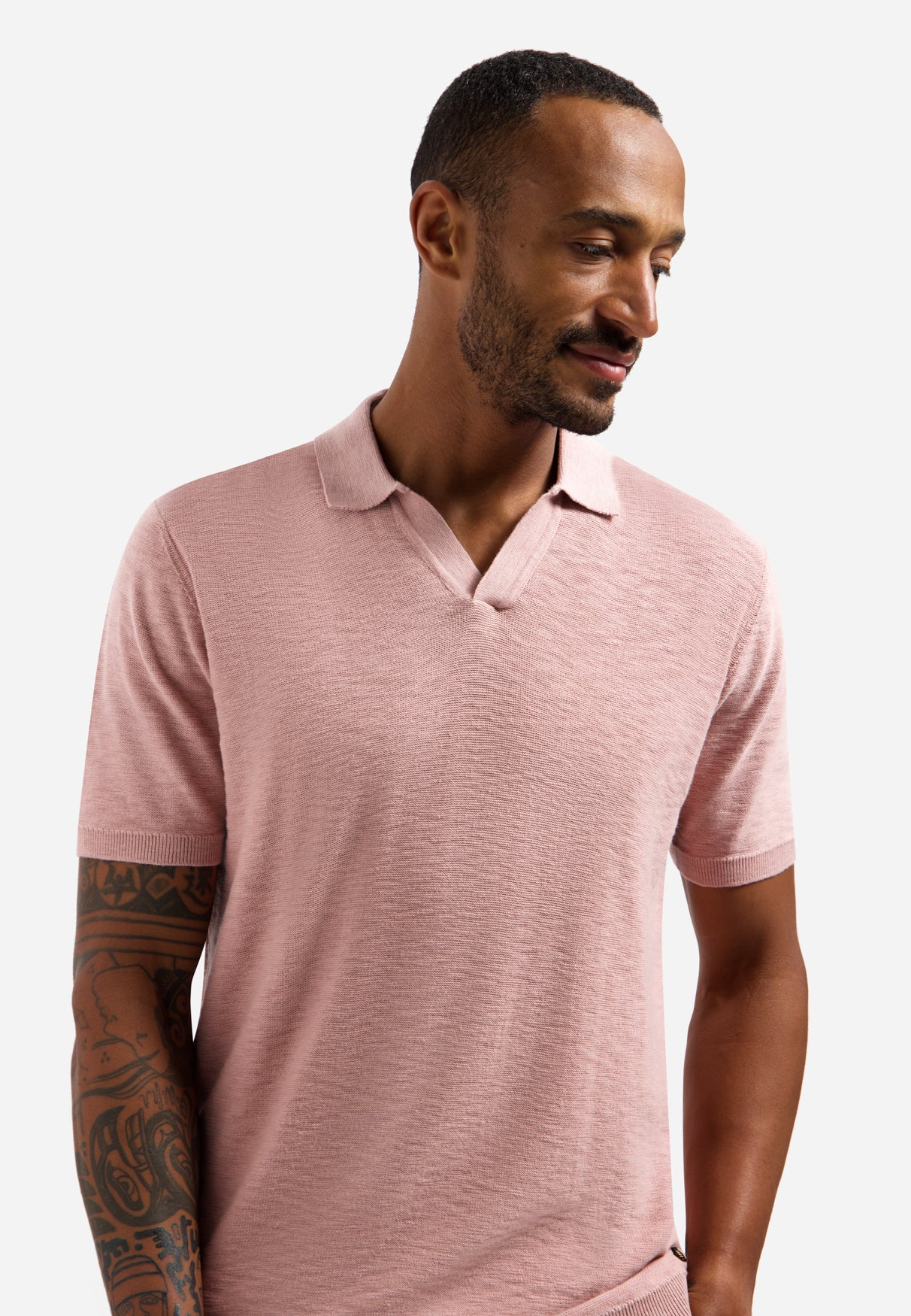 Polo tricoté à col en V | Light Mauve