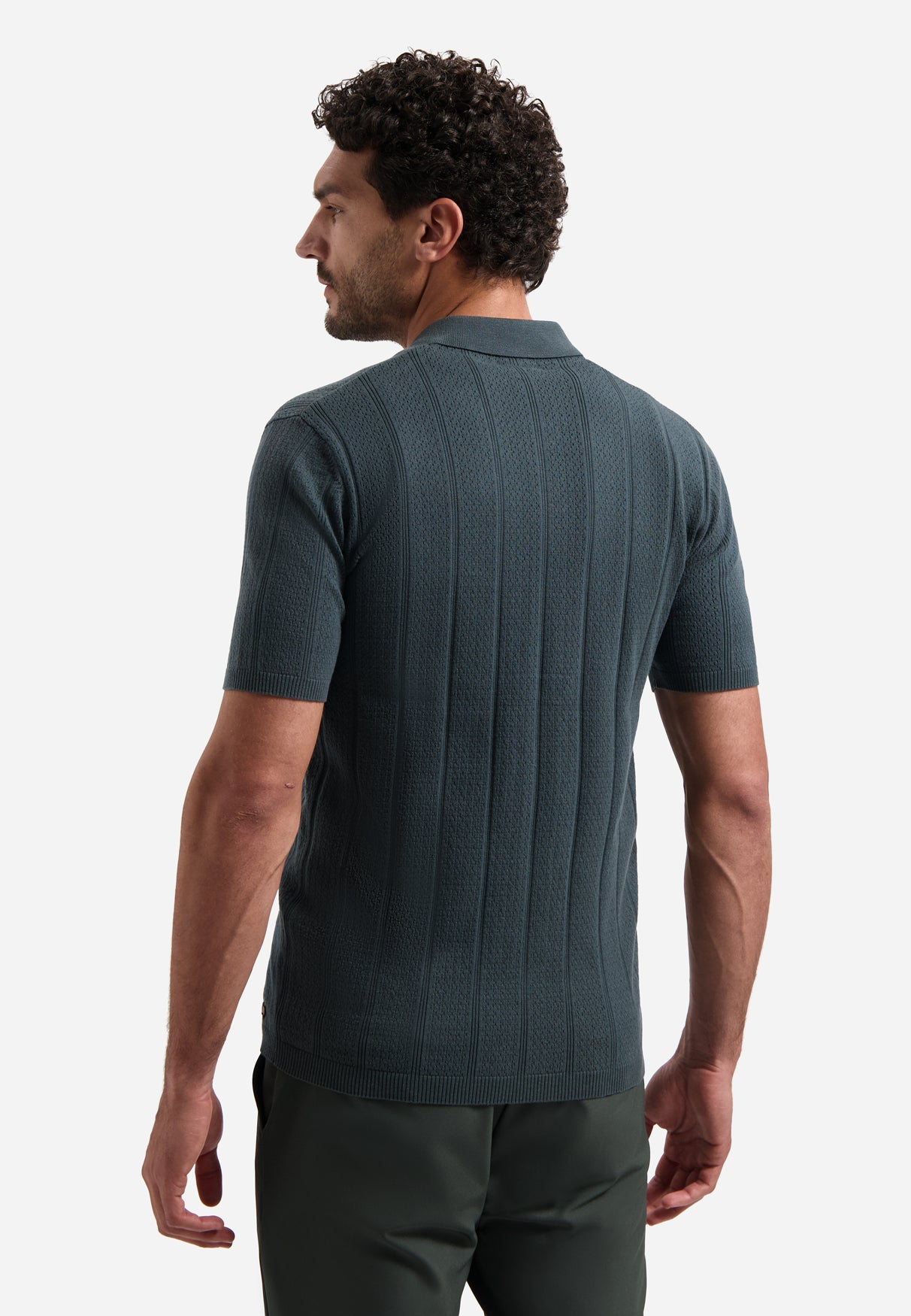 Knitted polo shirt with button closure | Dark Steel
