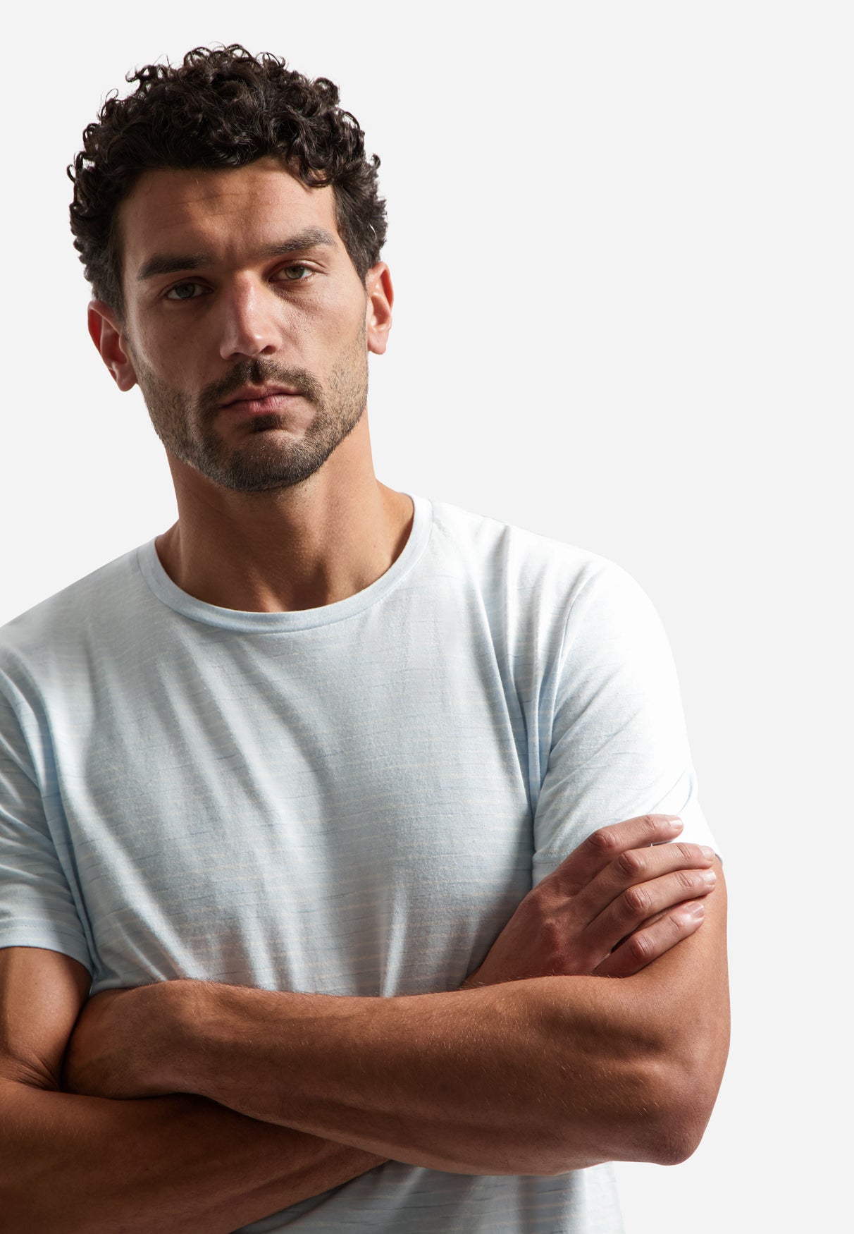 T-shirt rayé à col rond | Sky