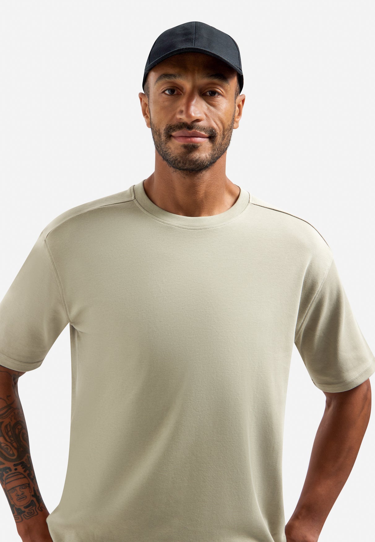 T-shirt interlock à col rond. | Taupe