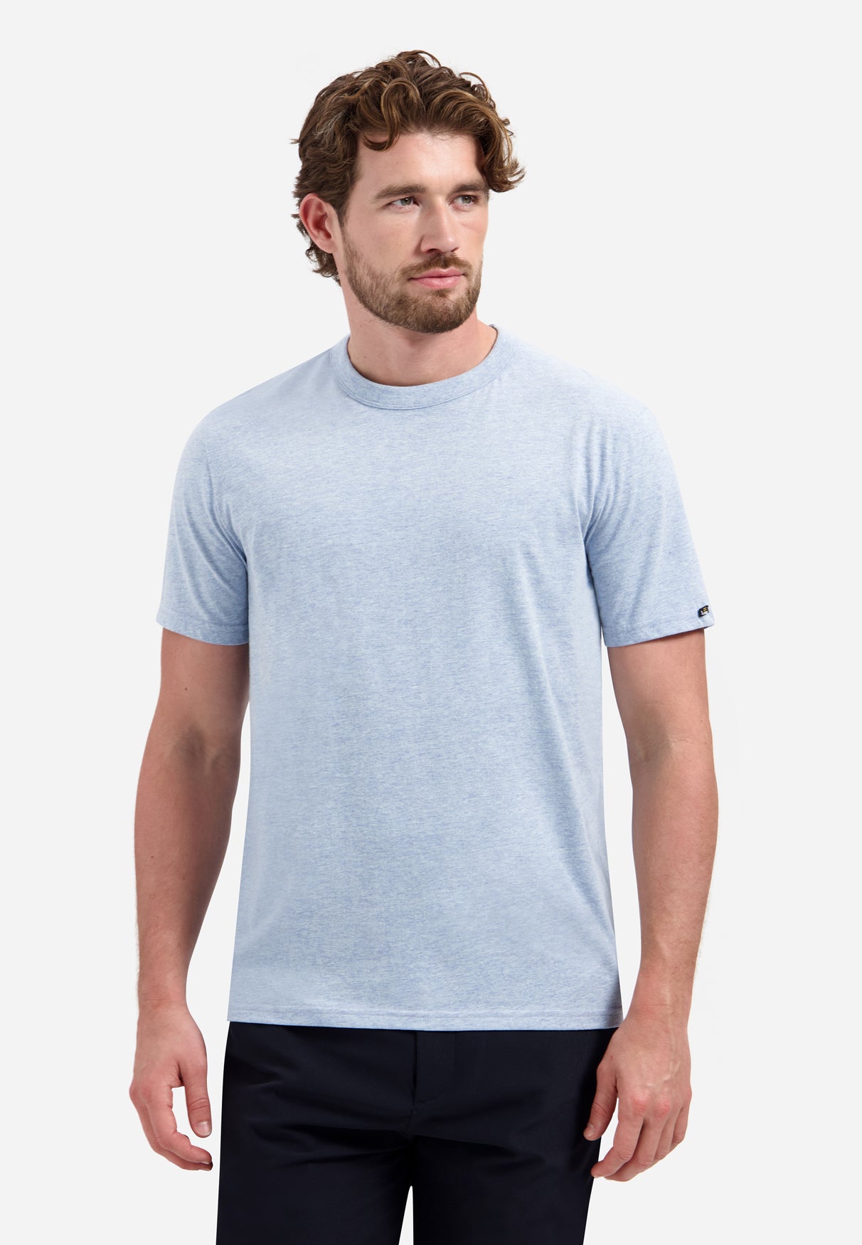 Melange T-shirt met ronde hals | Blue