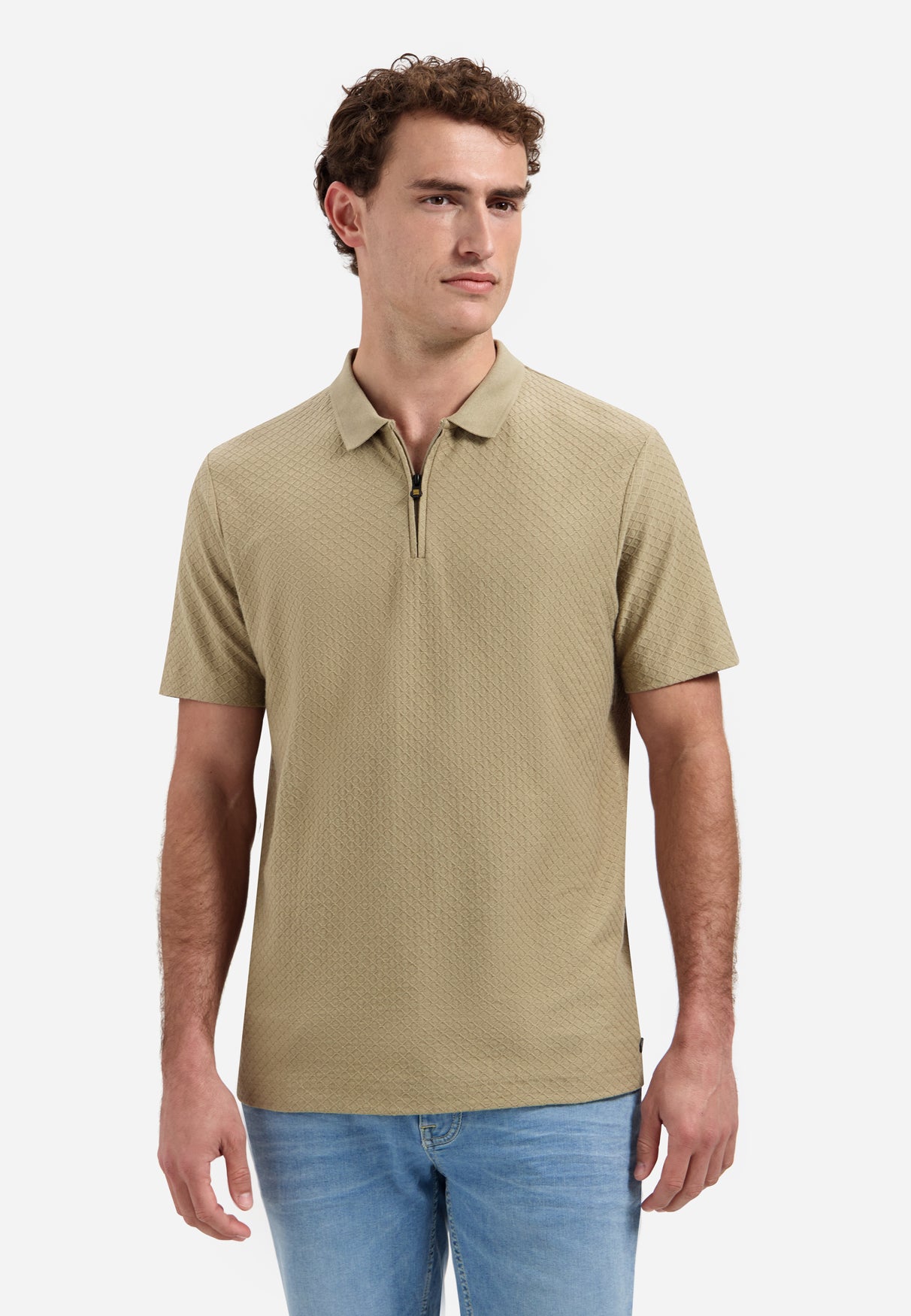 Jacquard polo met rits | Taupe
