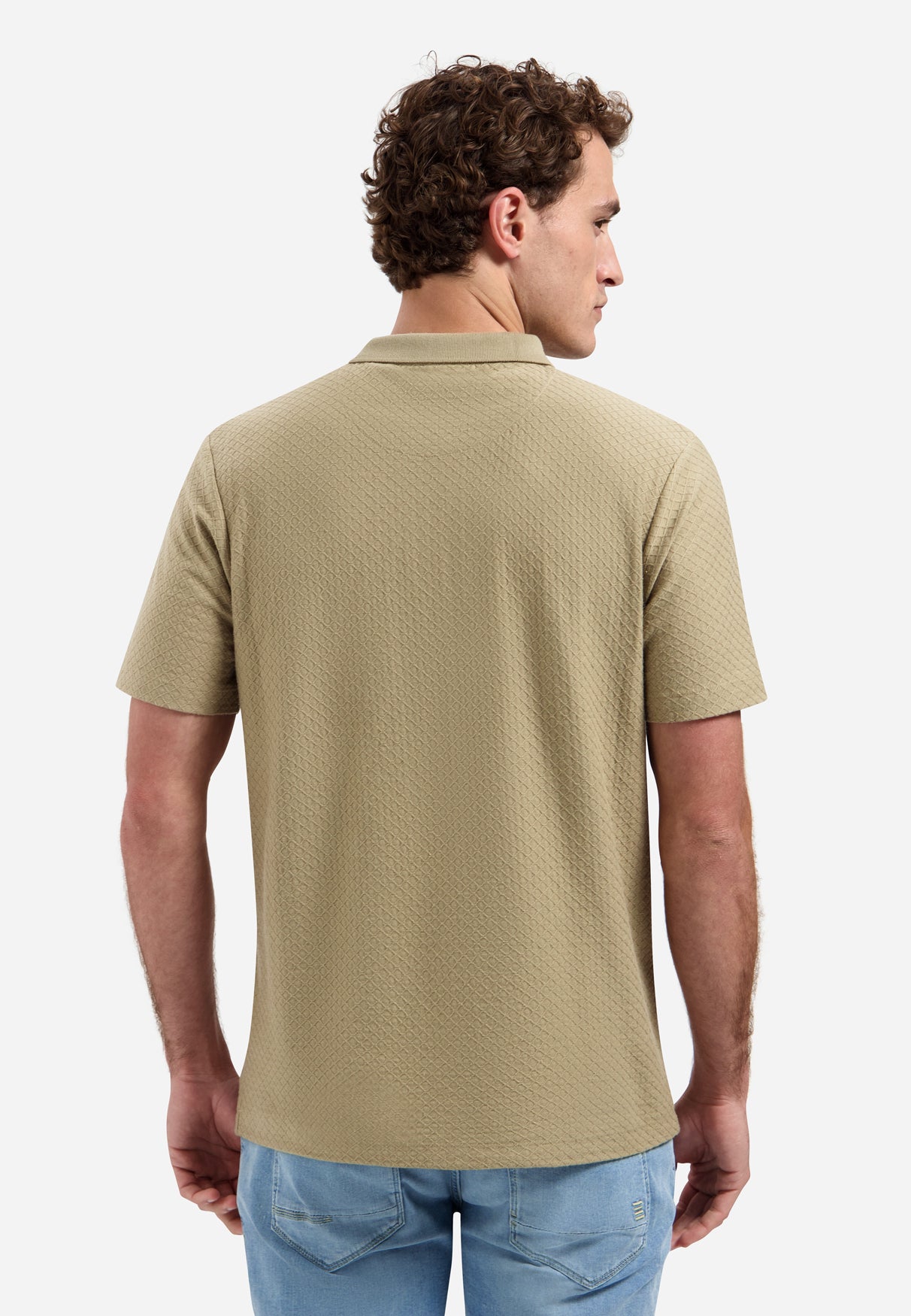 Jacquard polo met rits | Taupe