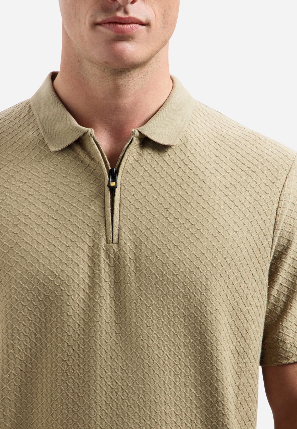 Jacquard polo met rits | Taupe