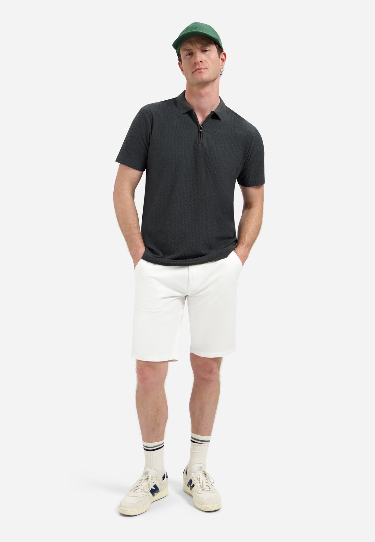Jacquard polo shirt with a zipper | Dark Steel