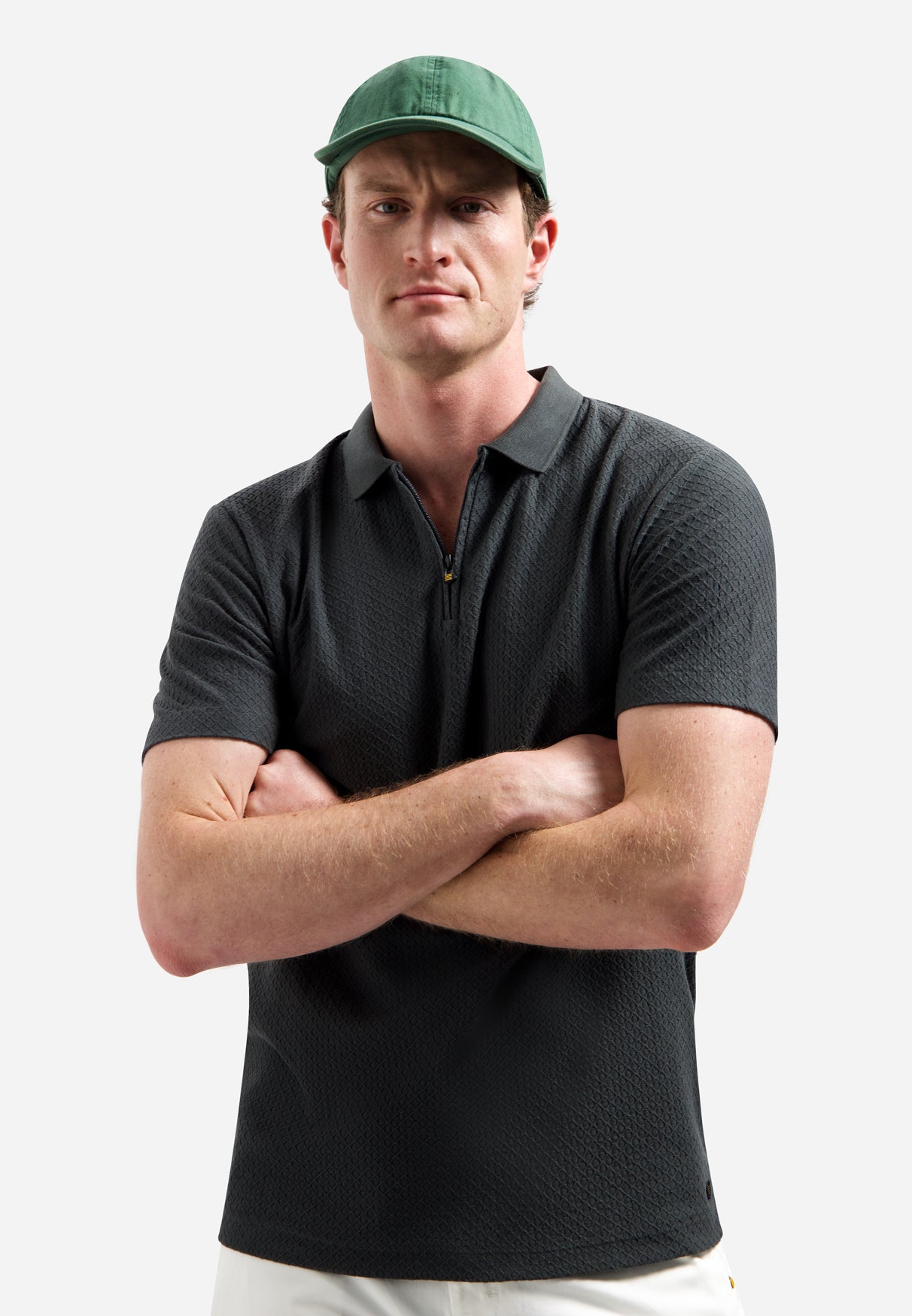 Jacquard polo shirt with a zipper | Dark Steel