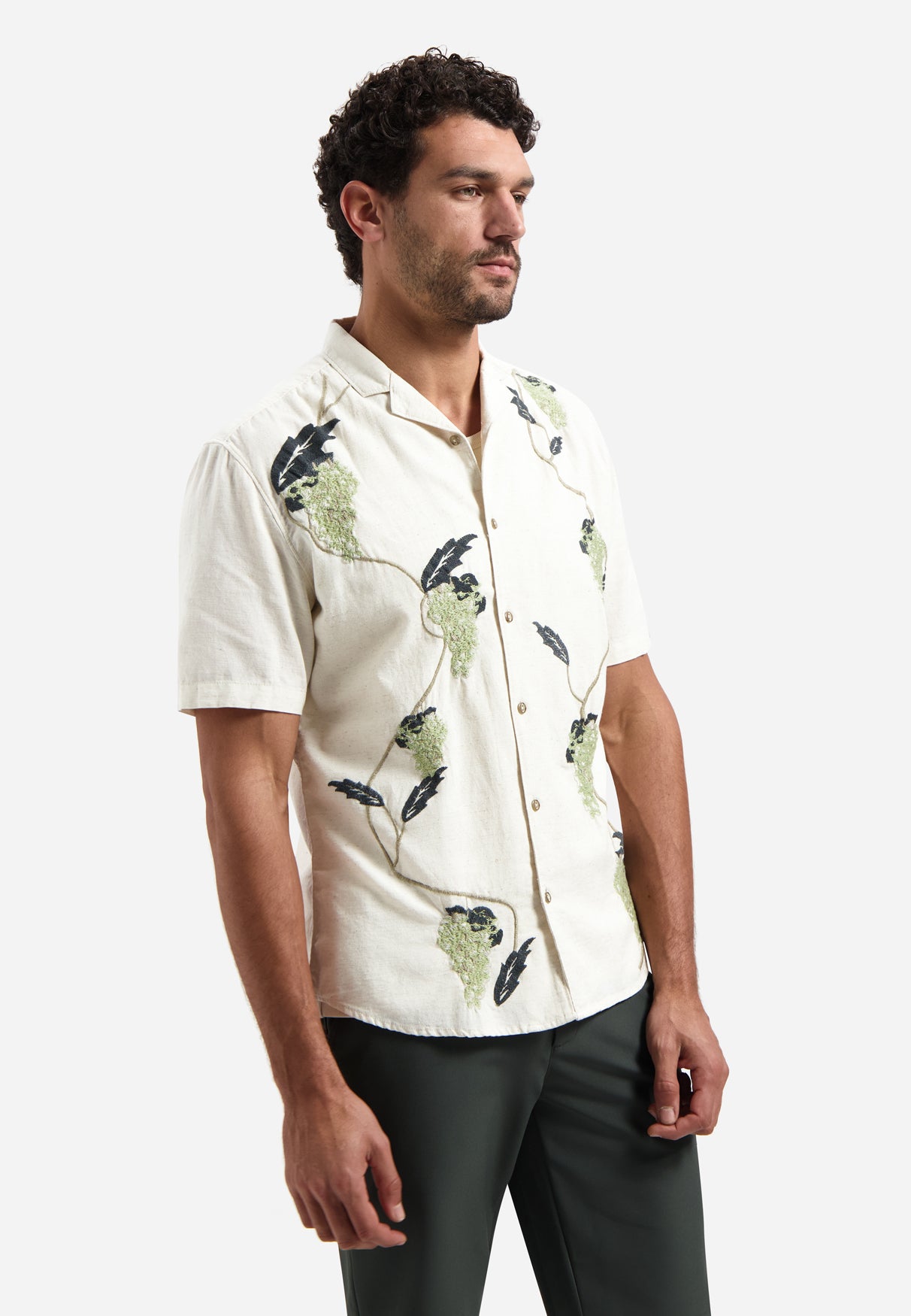 Chemise à manches courtes brodée | Green