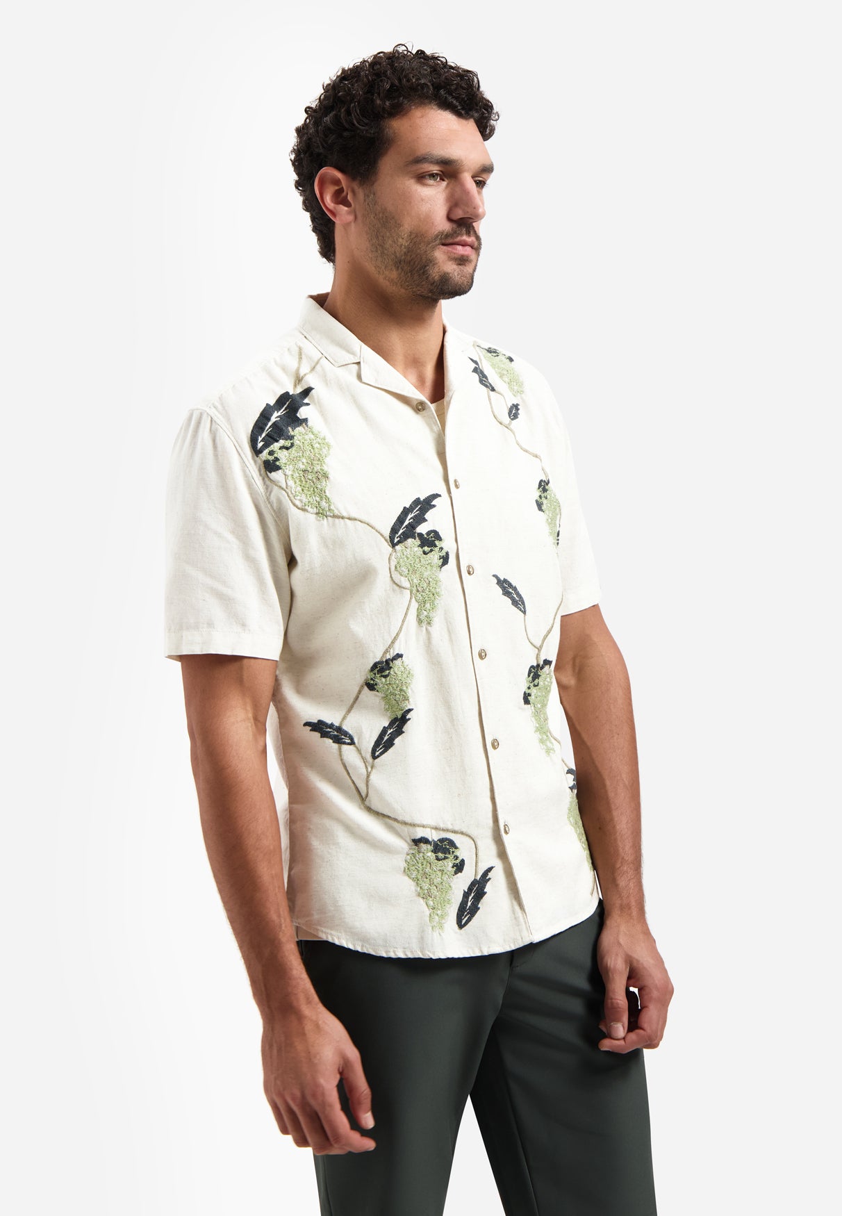Chemise à manches courtes brodée | Green