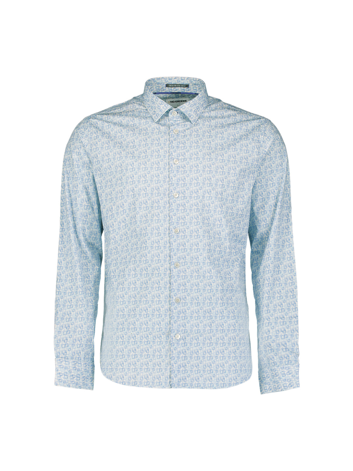 Stretch shirt met all-over print. | Blauw