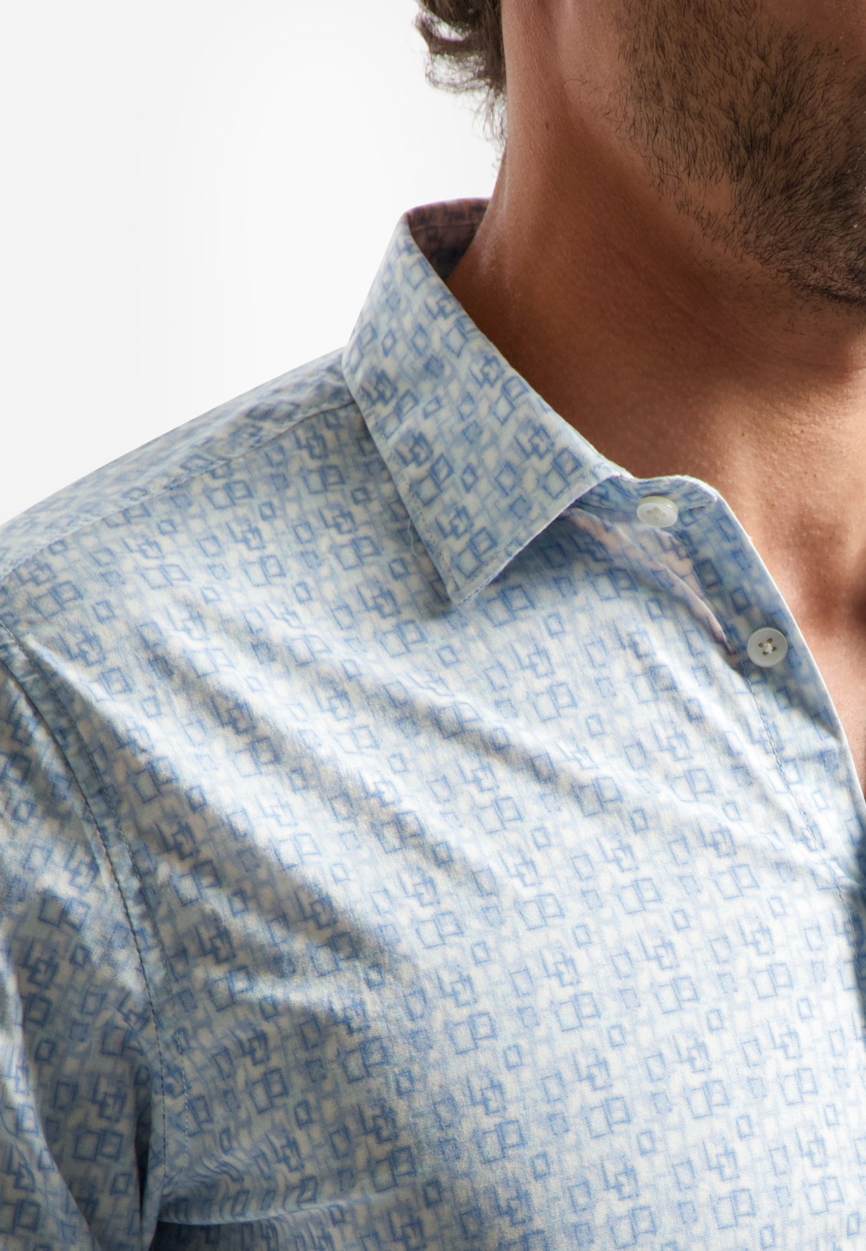 Stretch shirt met all-over print. | Blauw