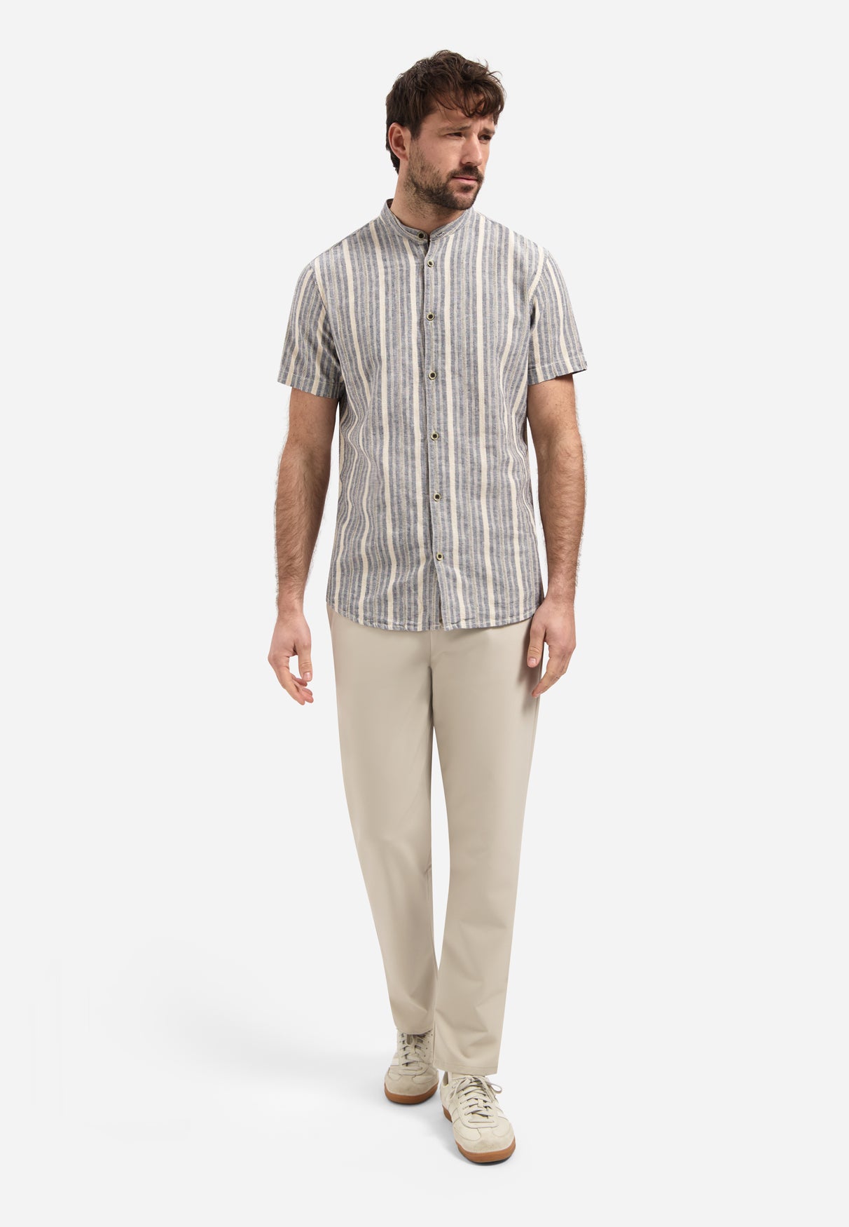 Gestreept overhemd met korte mouwen Blauw