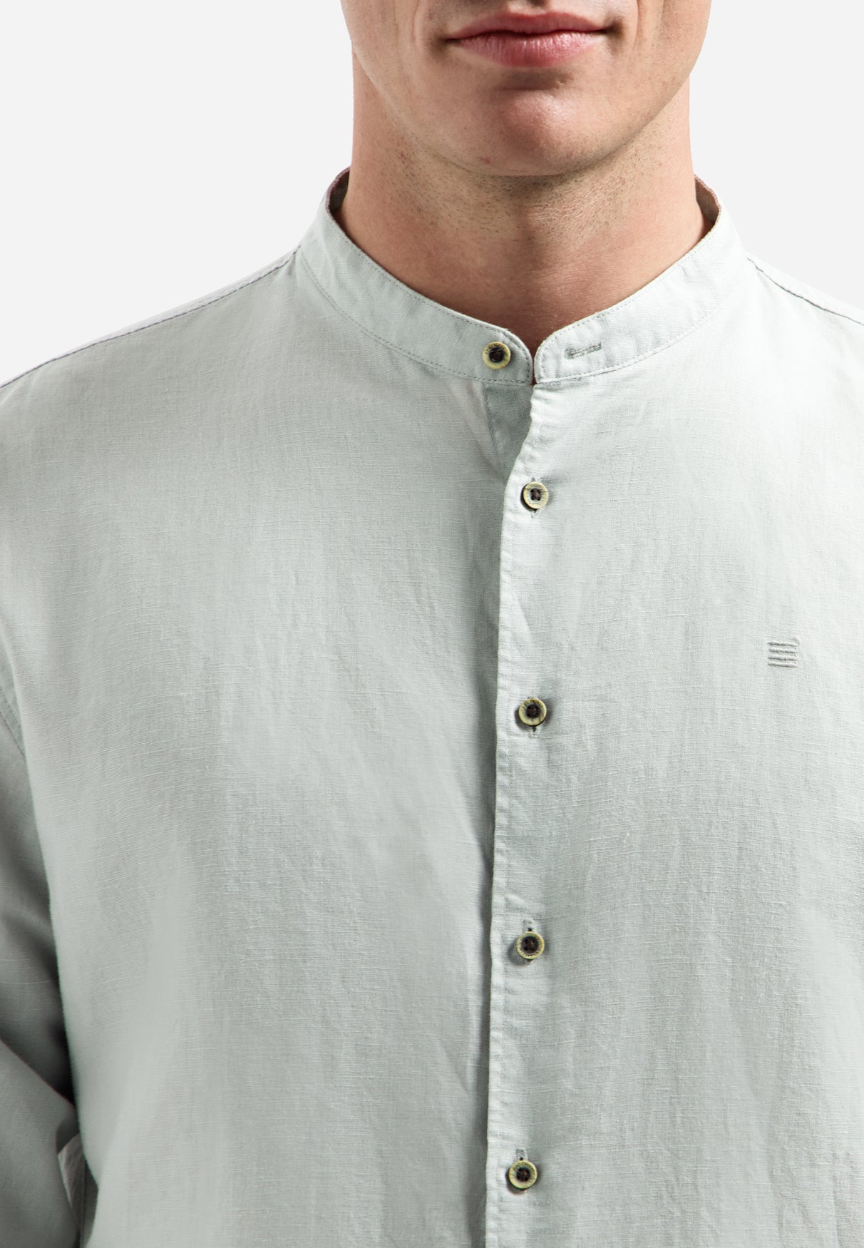 Linnenblend overhemd met staande kraag | Dusty Green
