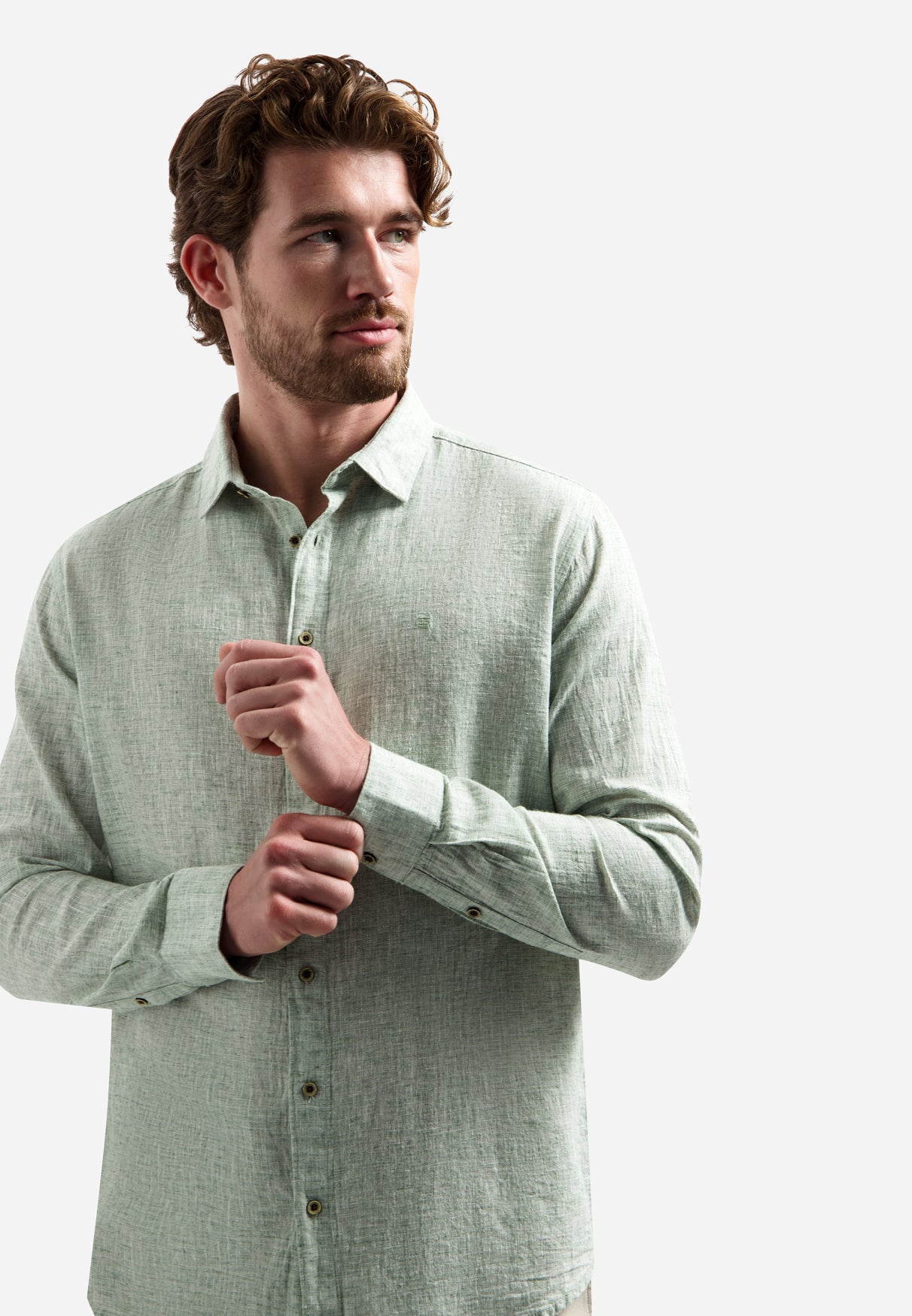 Chemise en lin mélangé bicolore | Green