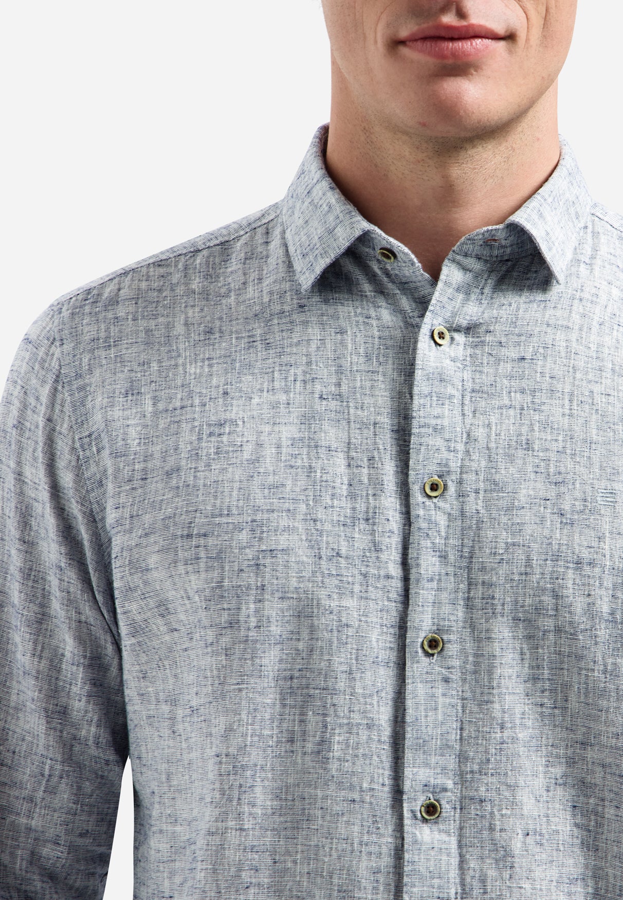 Chemise en lin mélangé bicolore | Indigo Blue