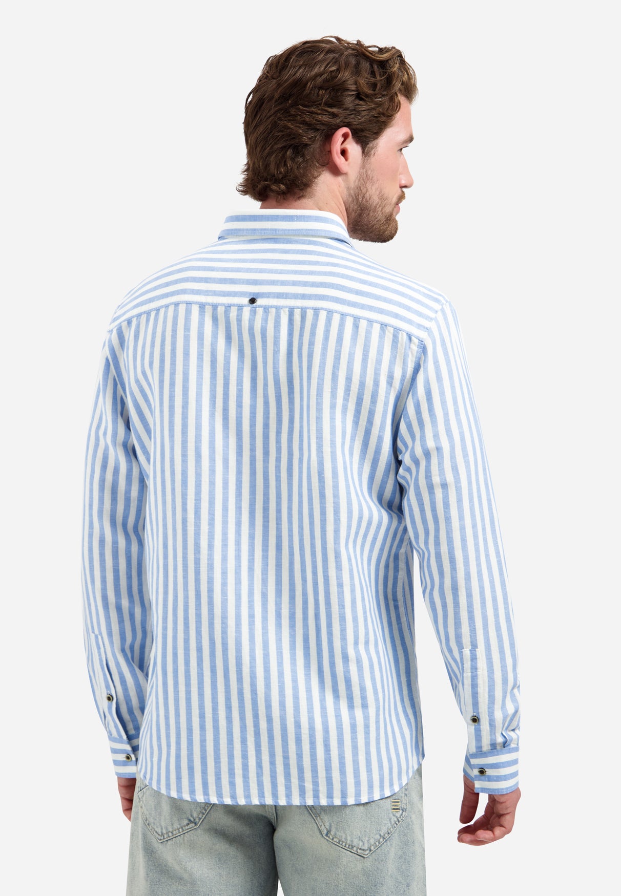 Linnenblend overhemd met brede streep | Blue