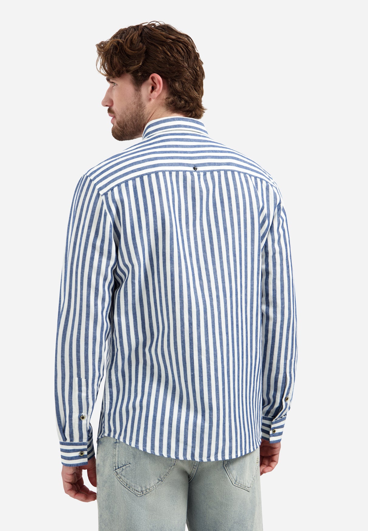 Chemise en lin mélangé à larges rayures | Indigo Blue