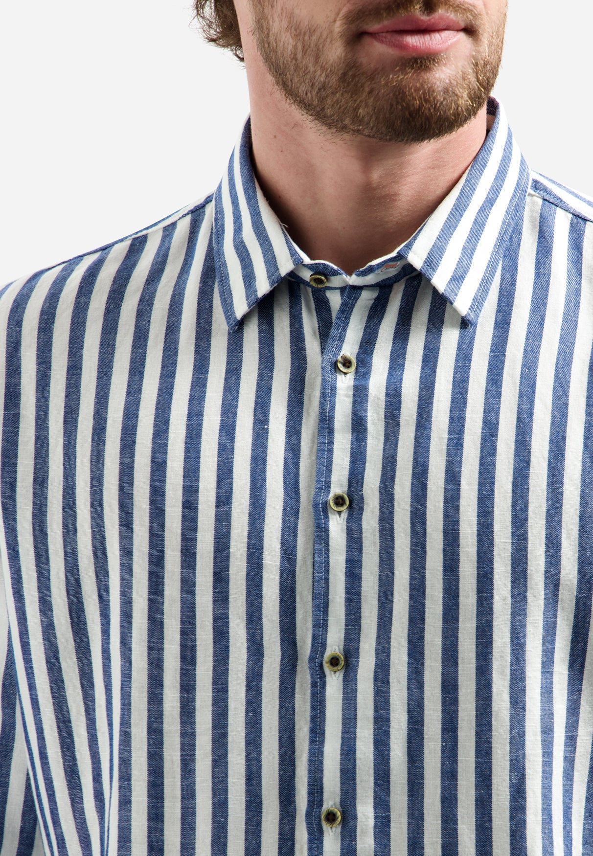 Chemise en lin mélangé à larges rayures | Indigo Blue