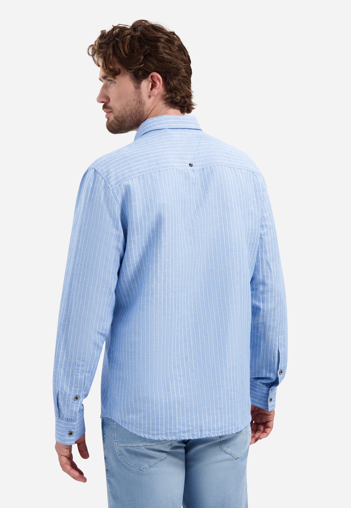 Linen blend shirt with fine stripes | Blue