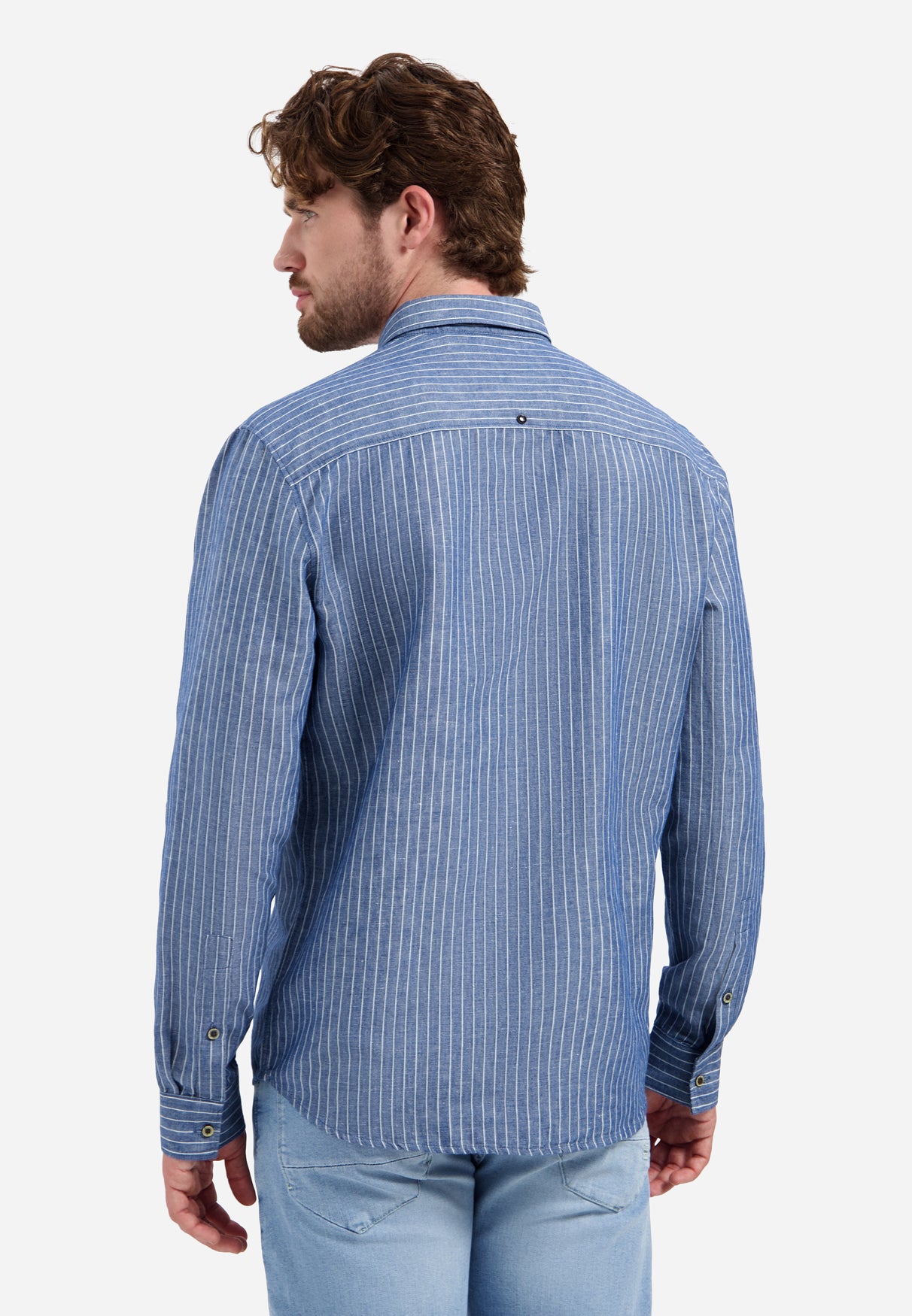 Linen blend shirt with fine stripes | Indigo Blue