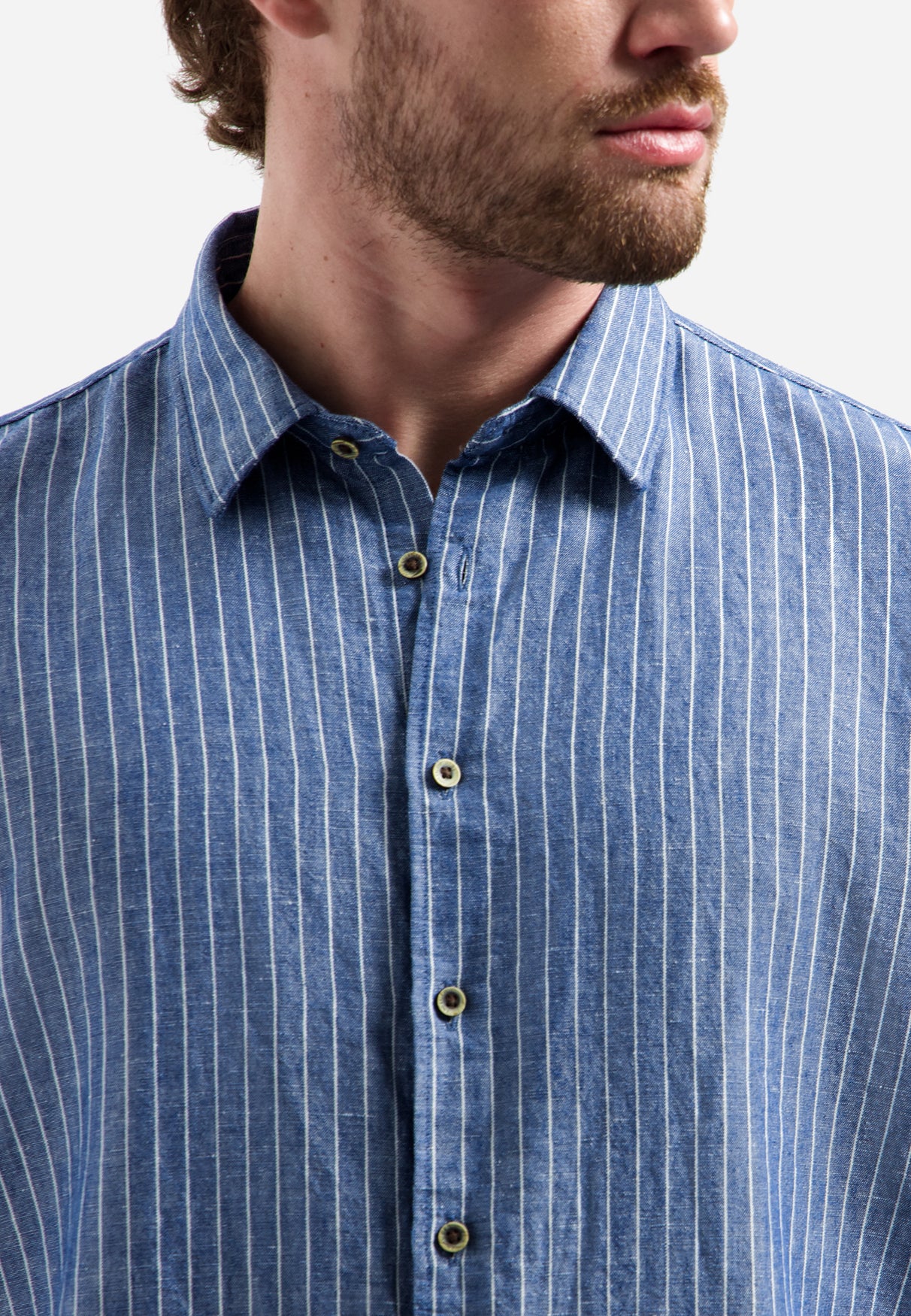 Linen blend shirt with fine stripes | Indigo Blue
