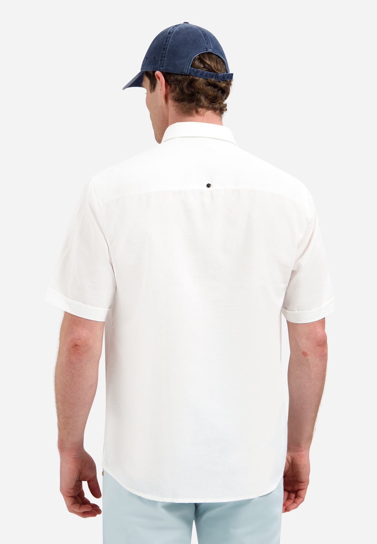 Short-sleeved linen blend shirt | White