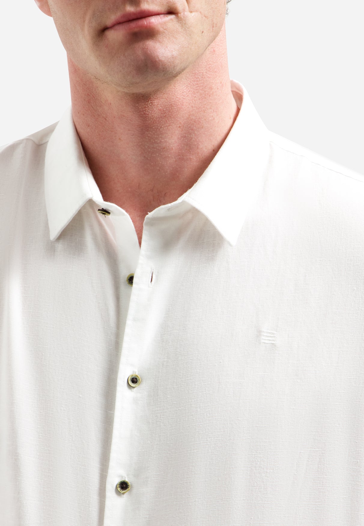 Chemise en lin mélangé à manches courtes | White
