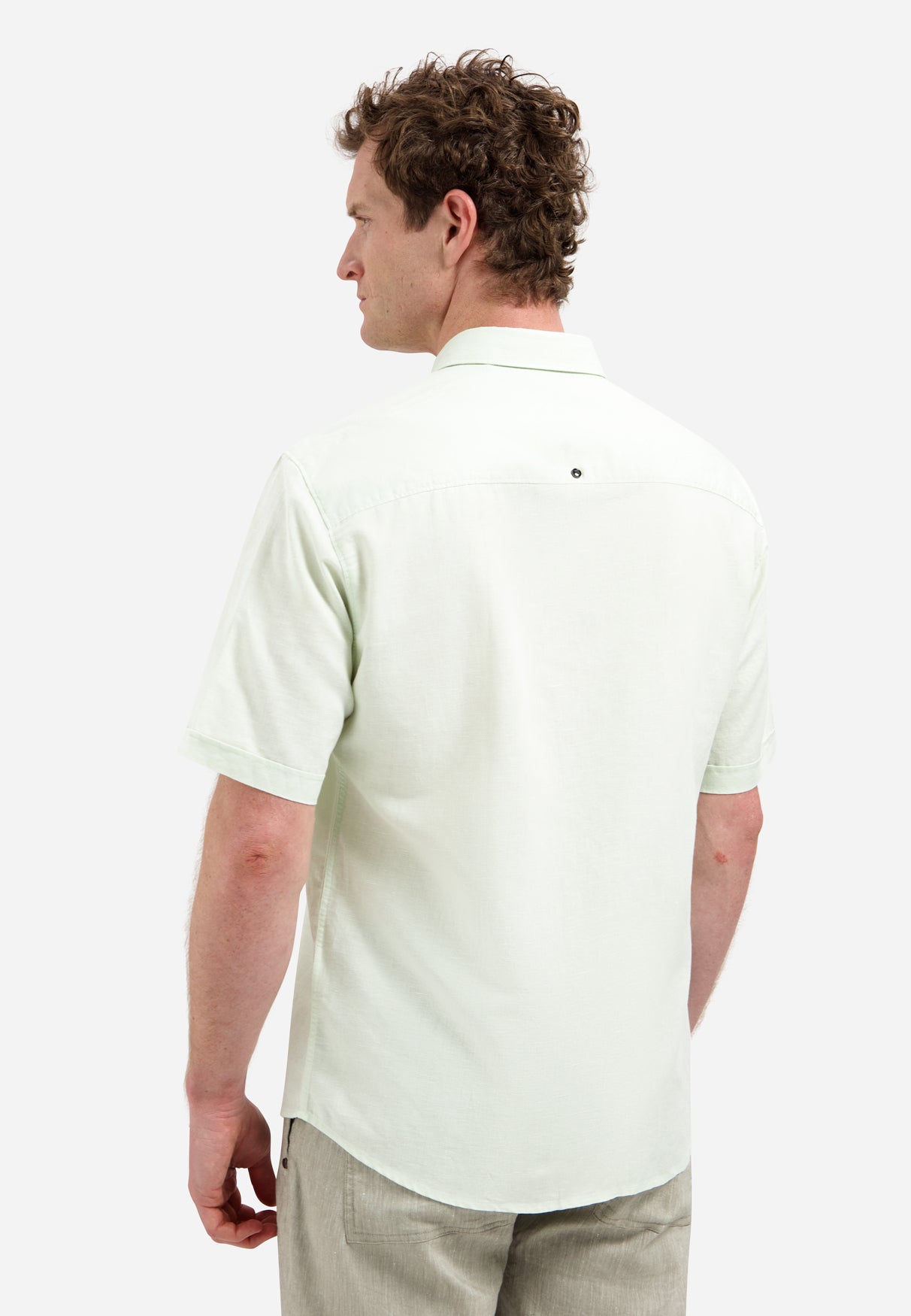 Short-sleeved linen blend shirt | Seagreen