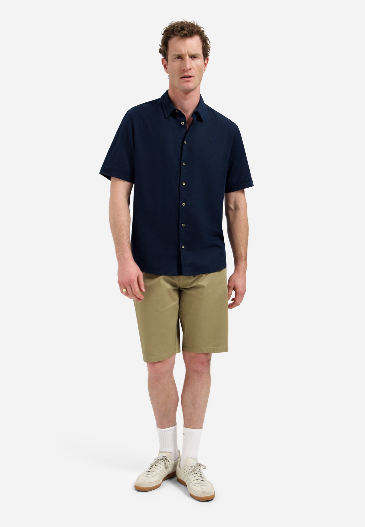 Short-sleeved linen blend shirt | Night