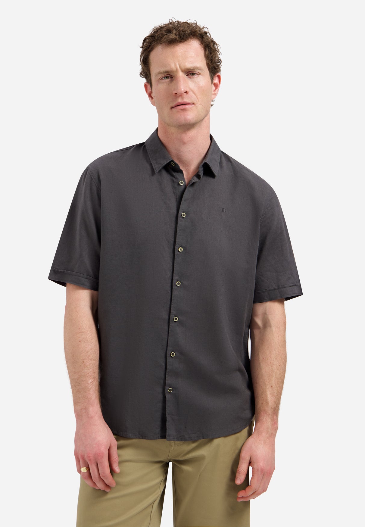 Short-sleeved linen blend shirt | Dark Steel
