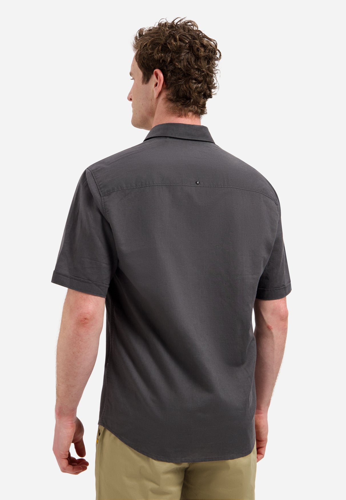 Short-sleeved linen blend shirt | Dark Steel