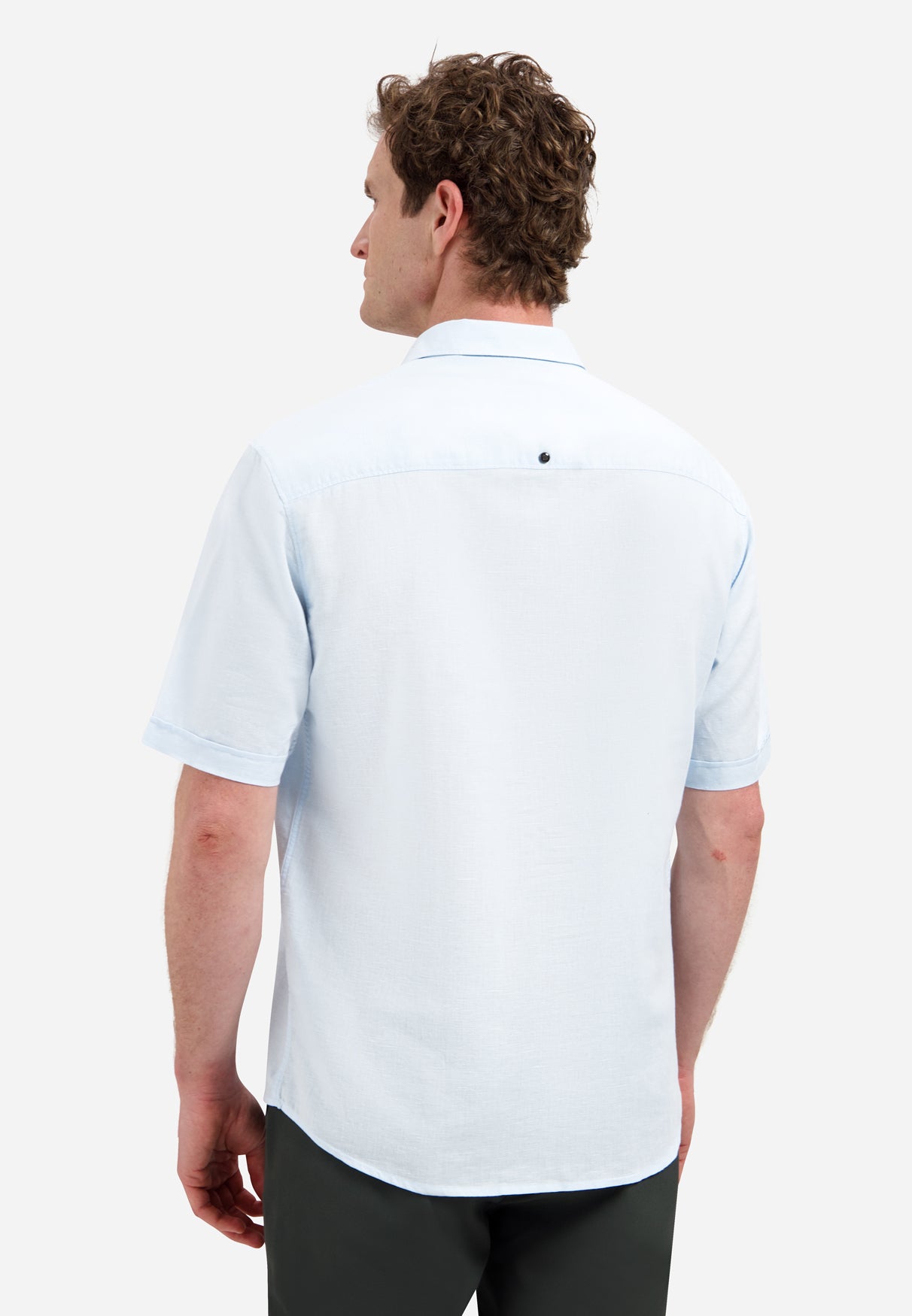 Short-sleeved linen blend shirt | Sky