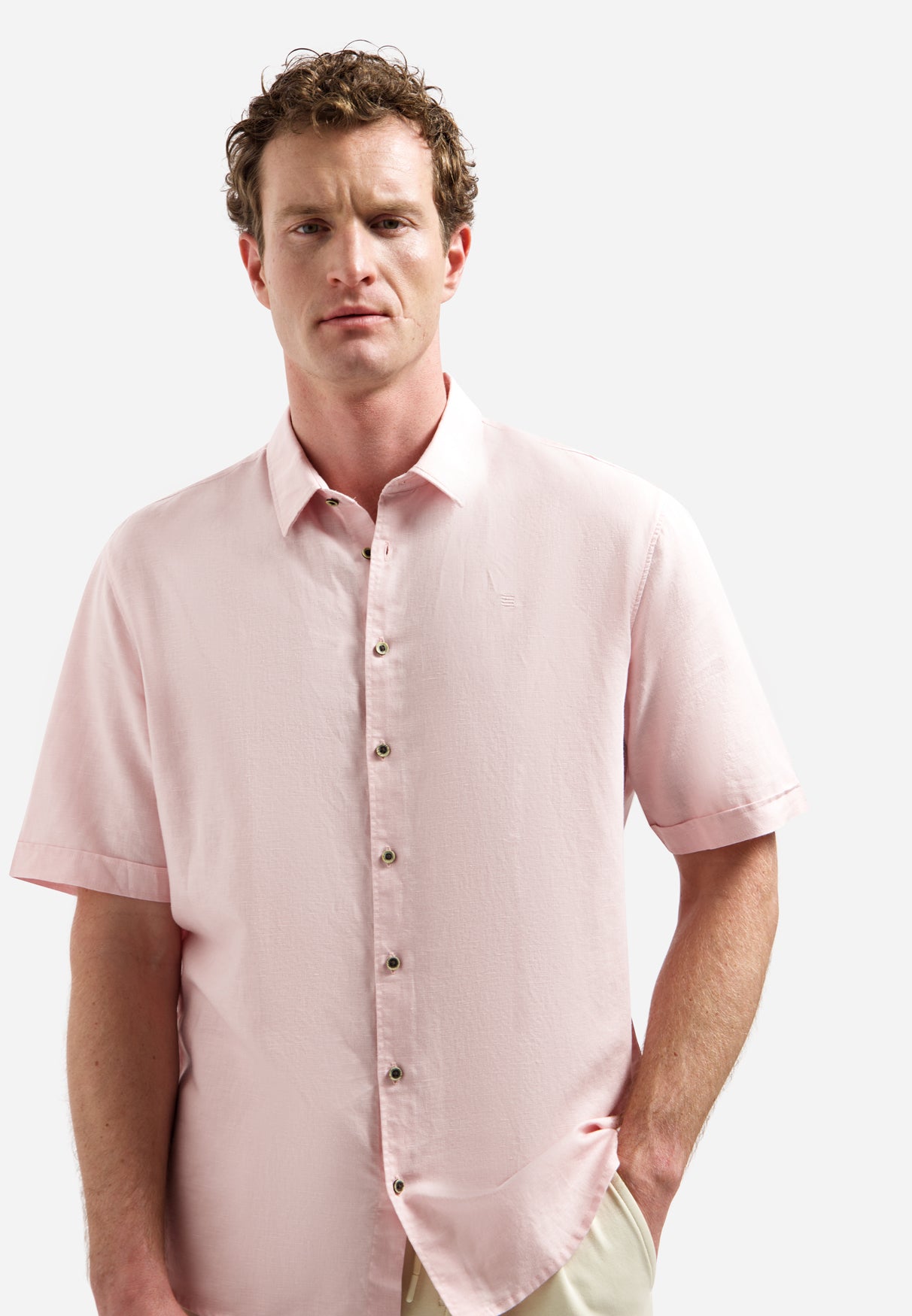 Chemise en lin mélangé à manches courtes | Soft Pink