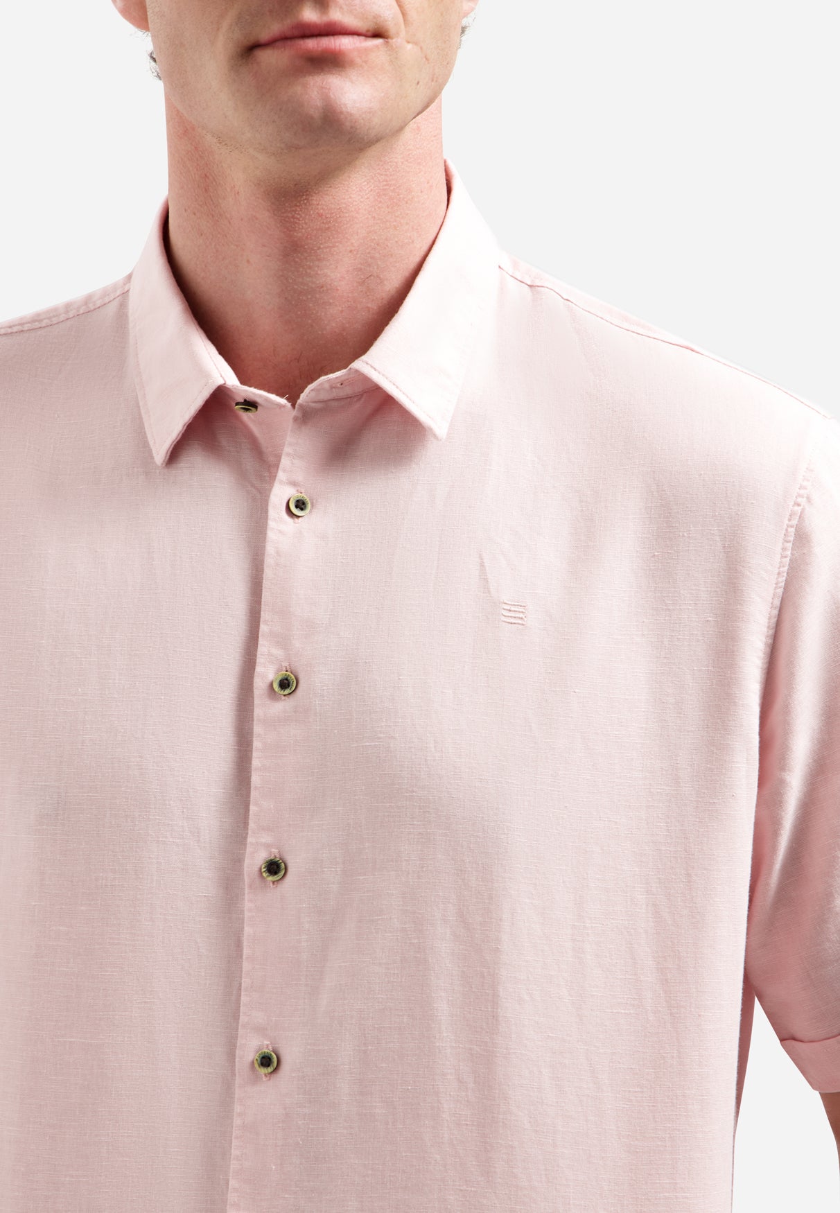 Chemise en lin mélangé à manches courtes | Soft Pink
