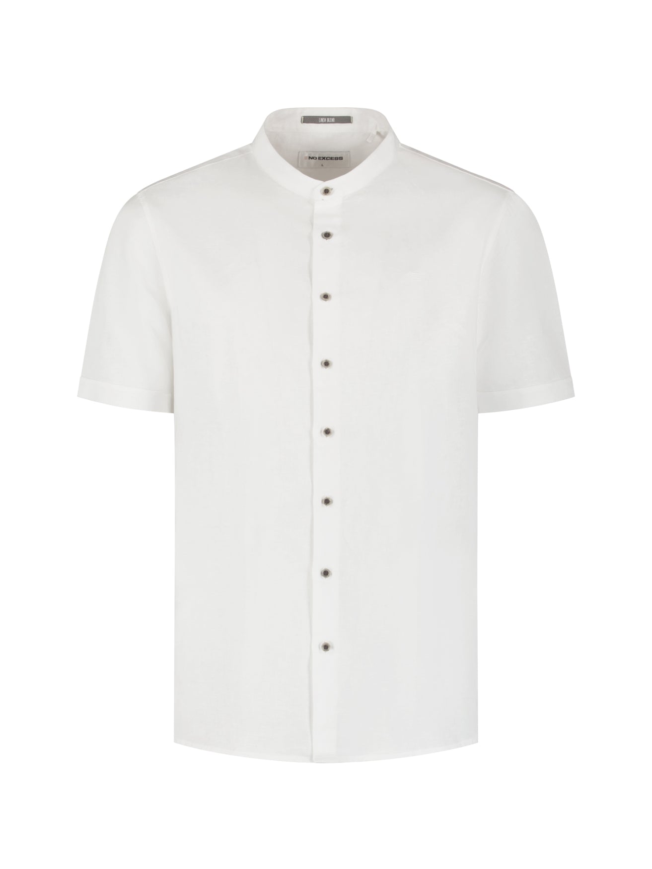 Linnenblend overhemd met korte mouw en staande kraag | White