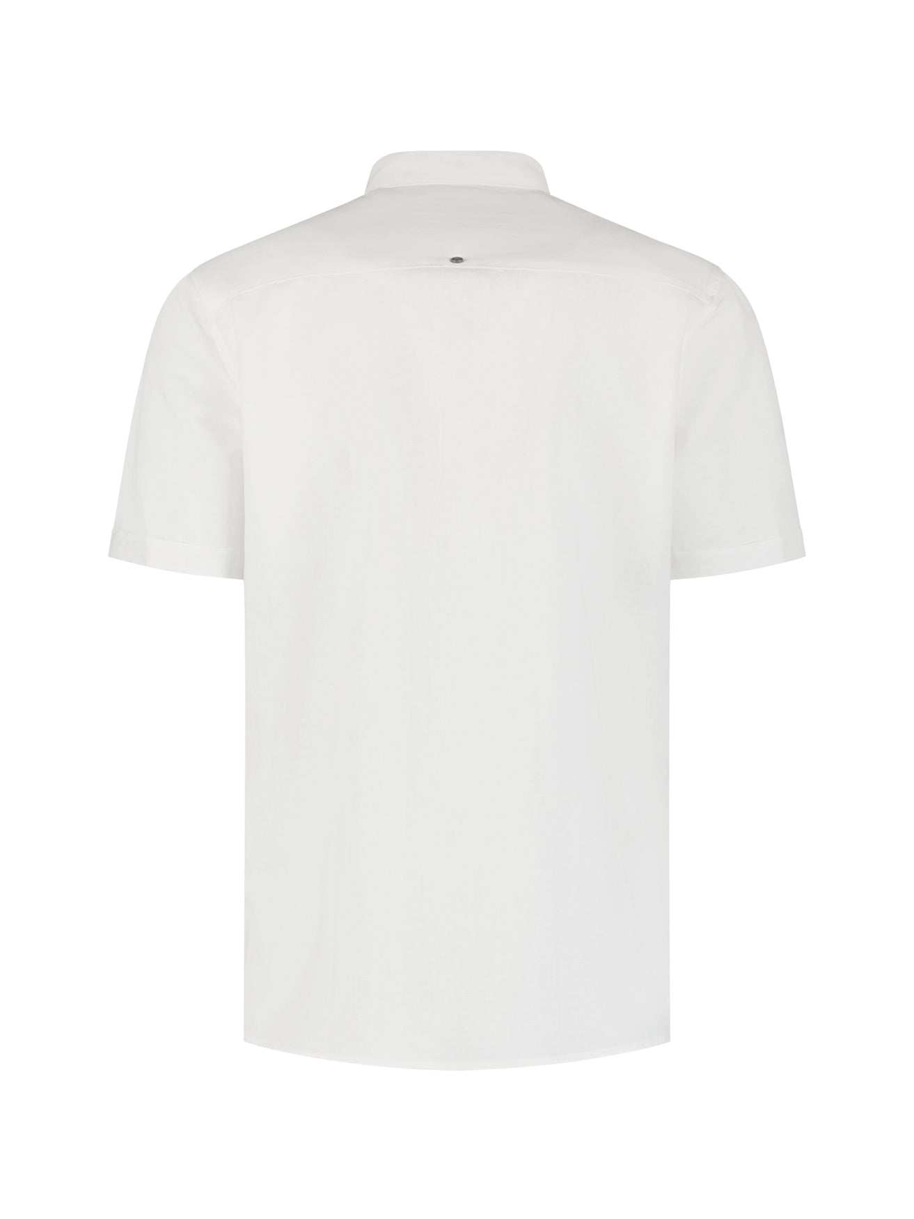 Linnenblend overhemd met korte mouw en staande kraag | White