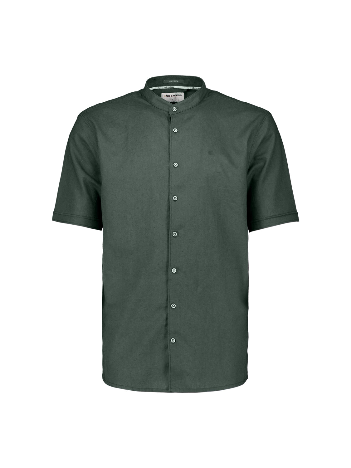 Linen blend shirt with short sleeves and a stand-up collar | Dark Steel