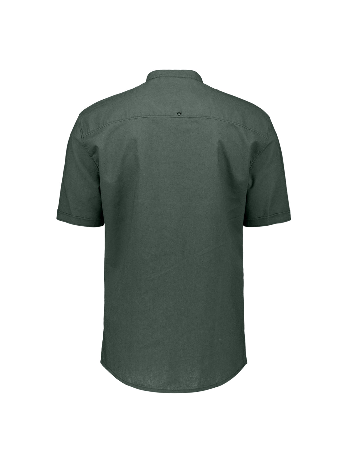 Linen blend shirt with short sleeves and a stand-up collar | Dark Steel