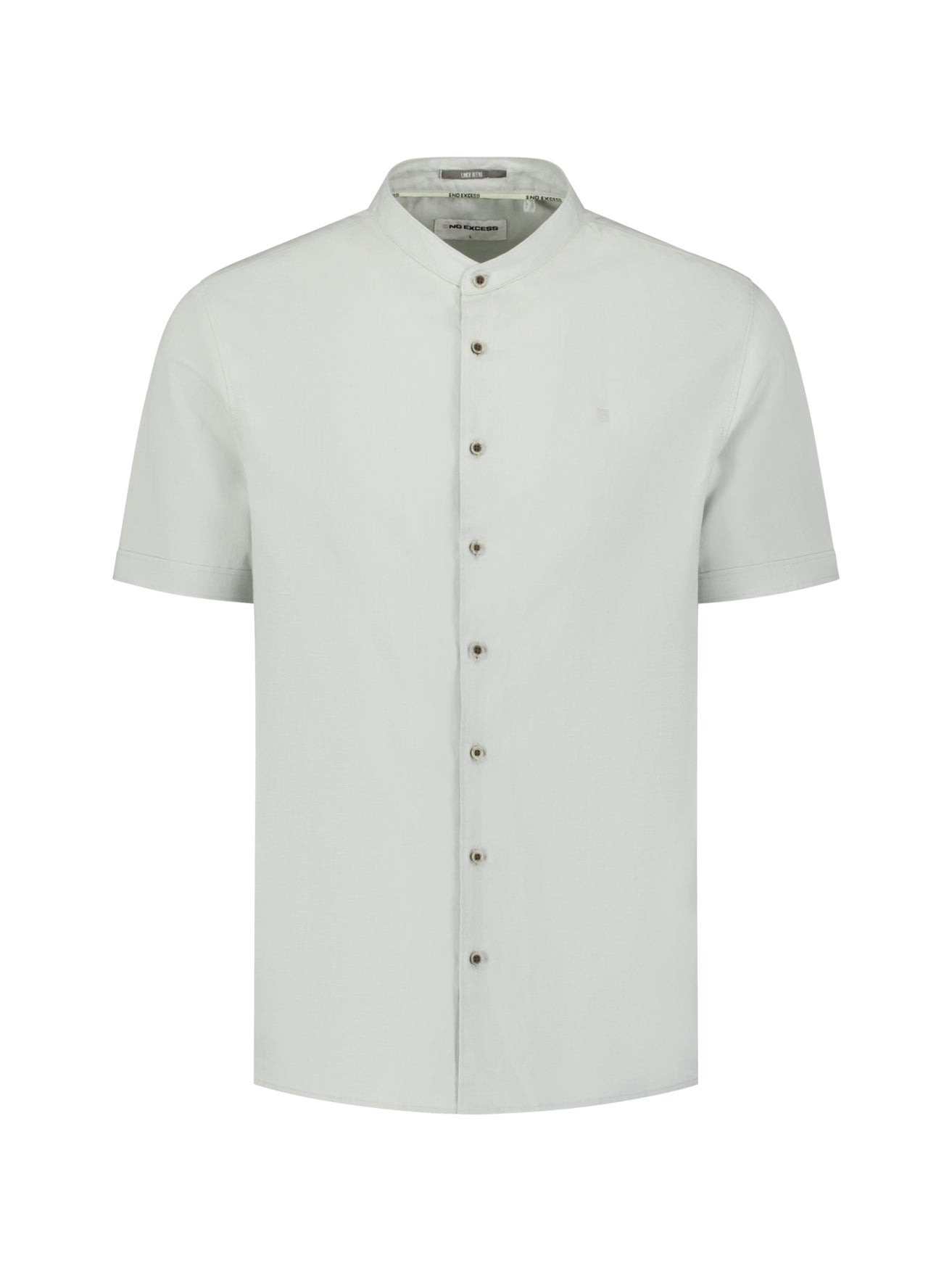 Linen blend shirt with short sleeves and a stand-up collar | Dusty Green